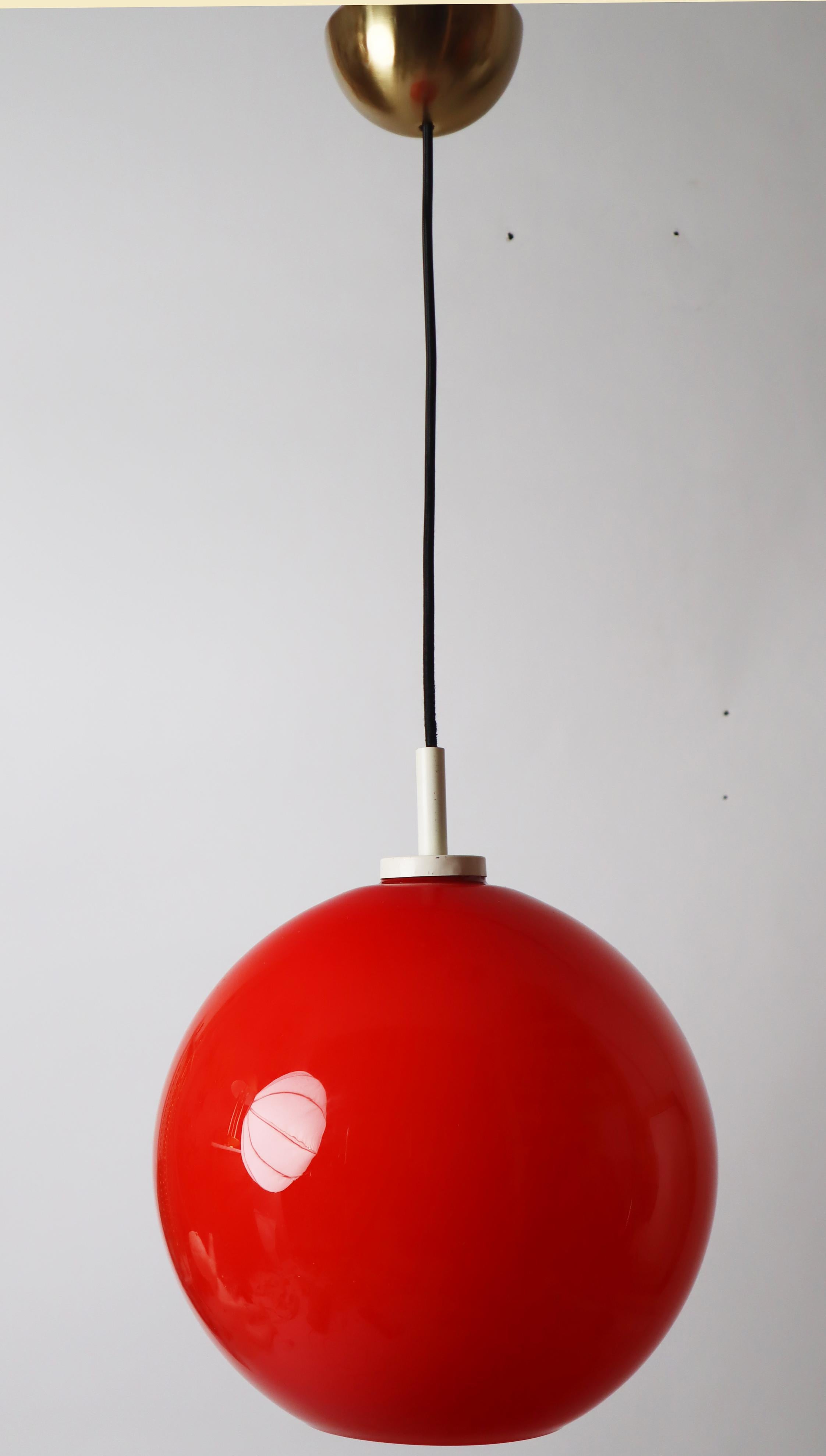 Mid-20th Century Red Sun Ball Hanging Lamp Made of Glass, Germany 1960s For Sale