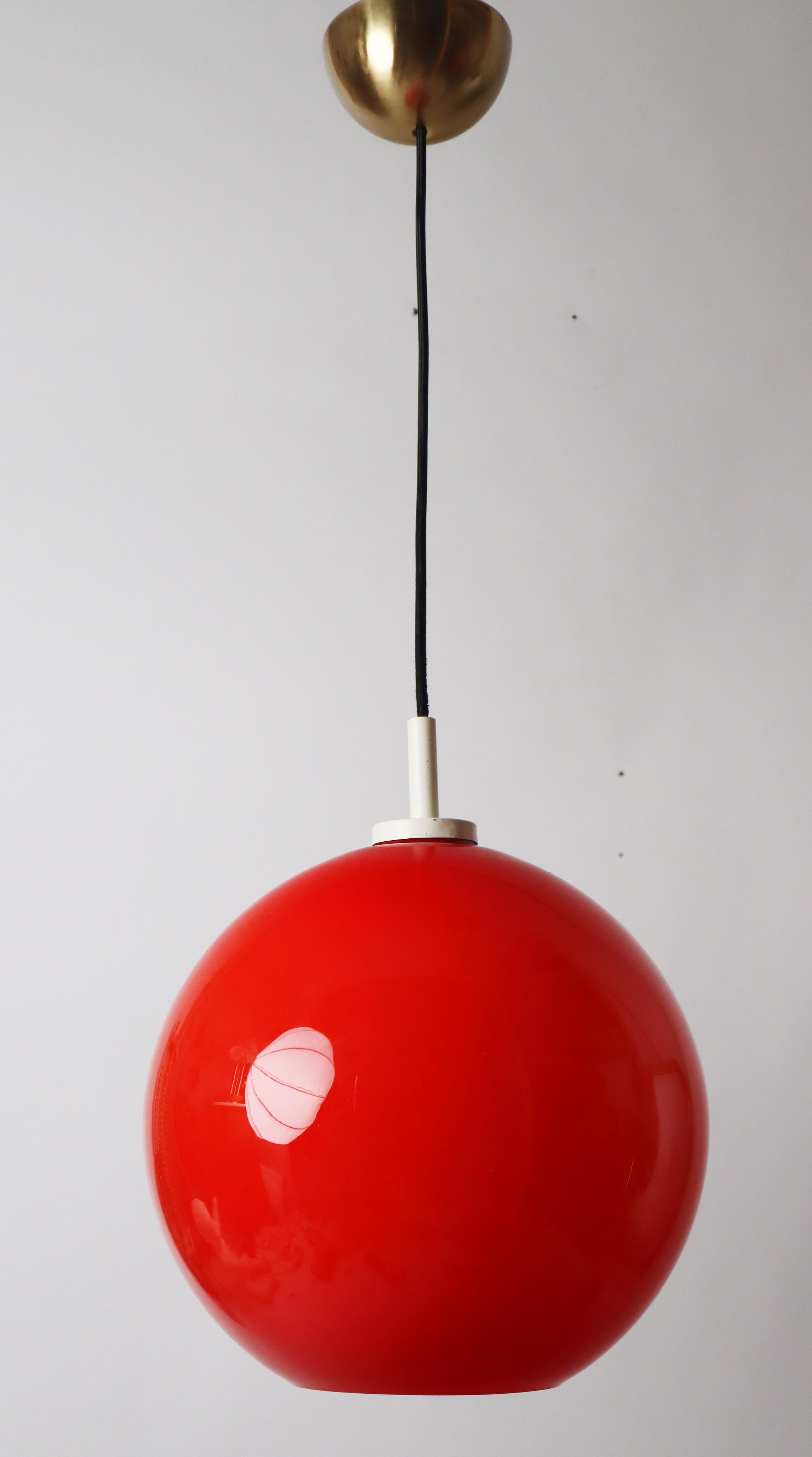 Red Sun Ball Hanging Lamp Made of Glass, Germany 1960s For Sale 1
