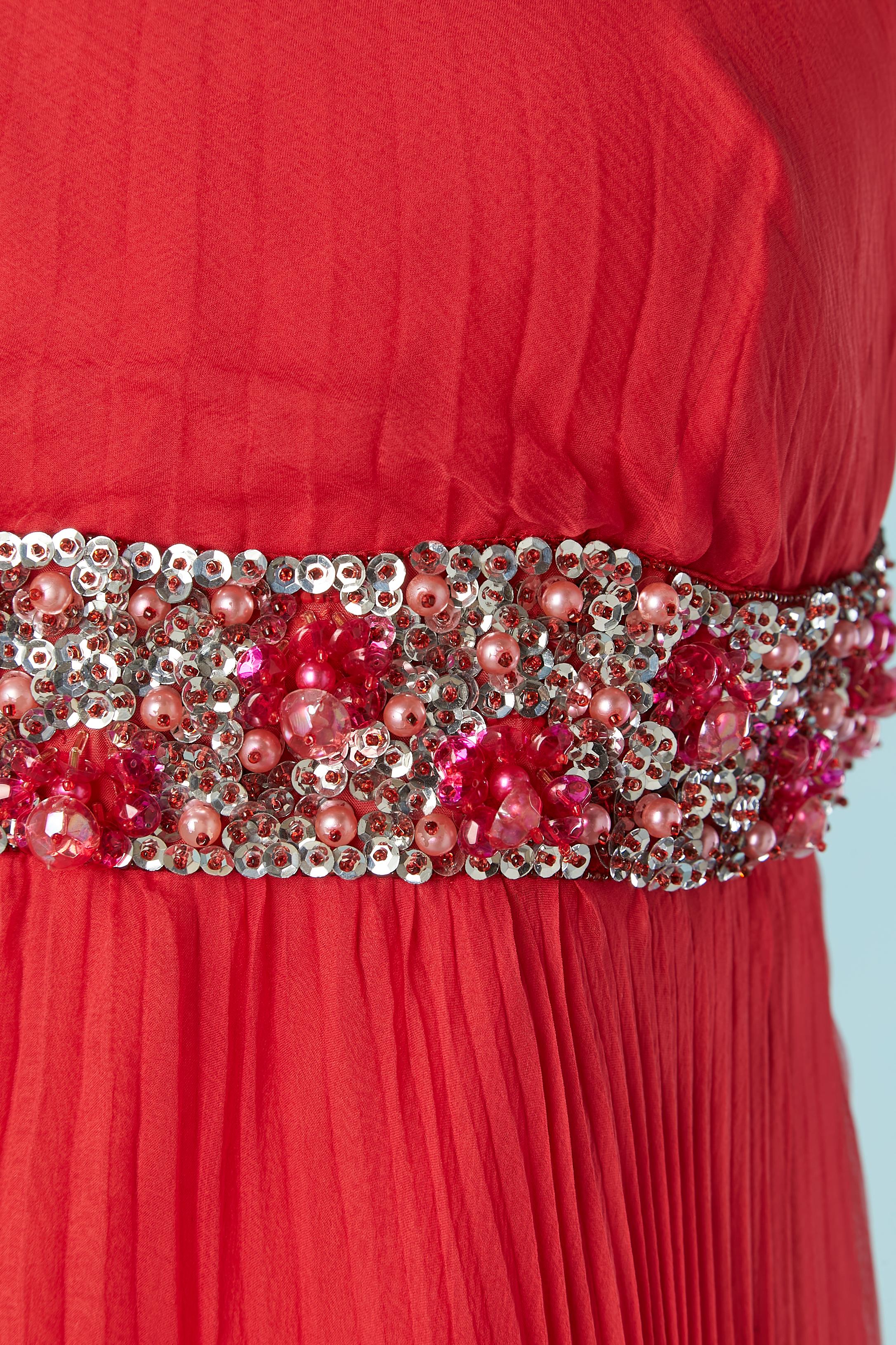 Vestido de noche rojo plisado con lentejuelas y pedrería Lady Garbell Rojo en venta