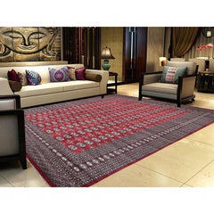 Red Super Fine Bokara Elephant Feet Design Hand Knotted Oriental Rug