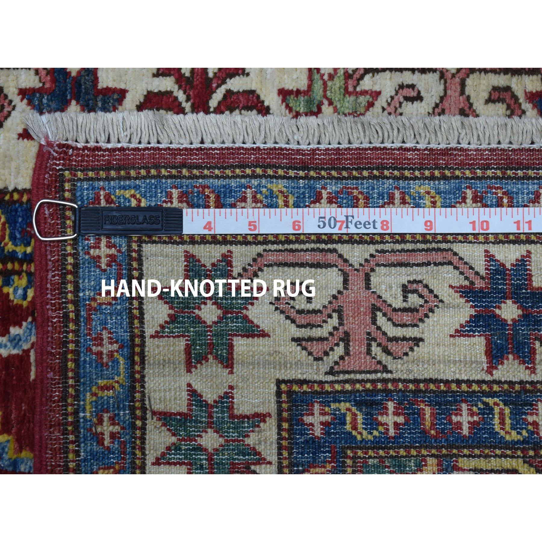 Red Super Kazak Geometric Design XL Runner Pure Wool Hand-Knotted Rug 2'4
