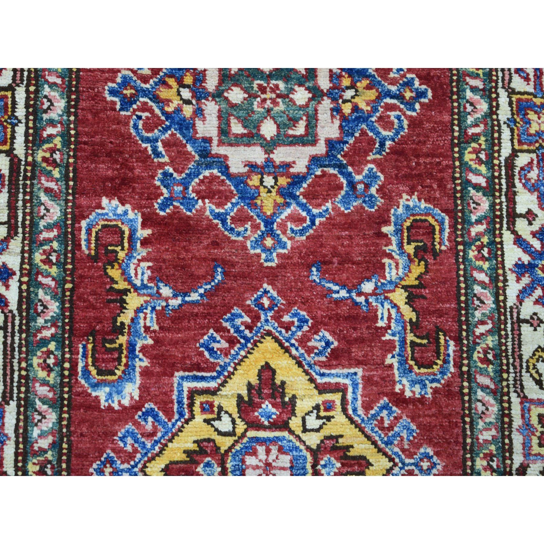 Afghan Red Super Kazak Geometric Design Extra Large Runner Pure Wool Hand Knotted Rug