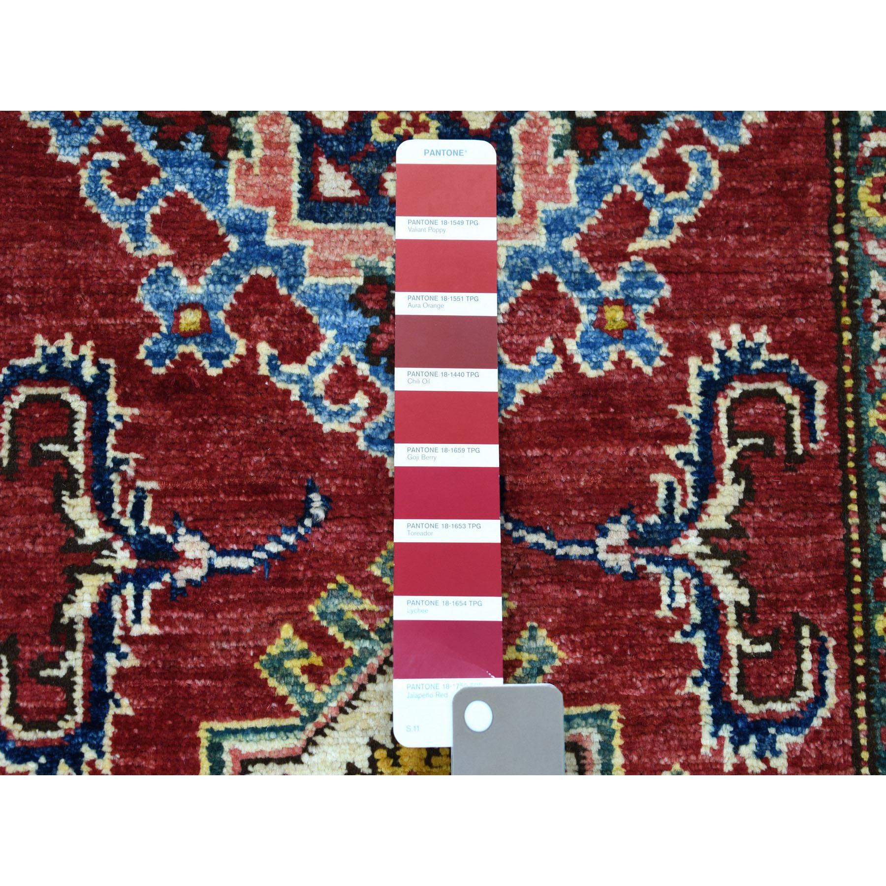 Hand-Knotted Red Super Kazak Geometric Design Extra Large Runner Pure Wool Hand Knotted Rug
