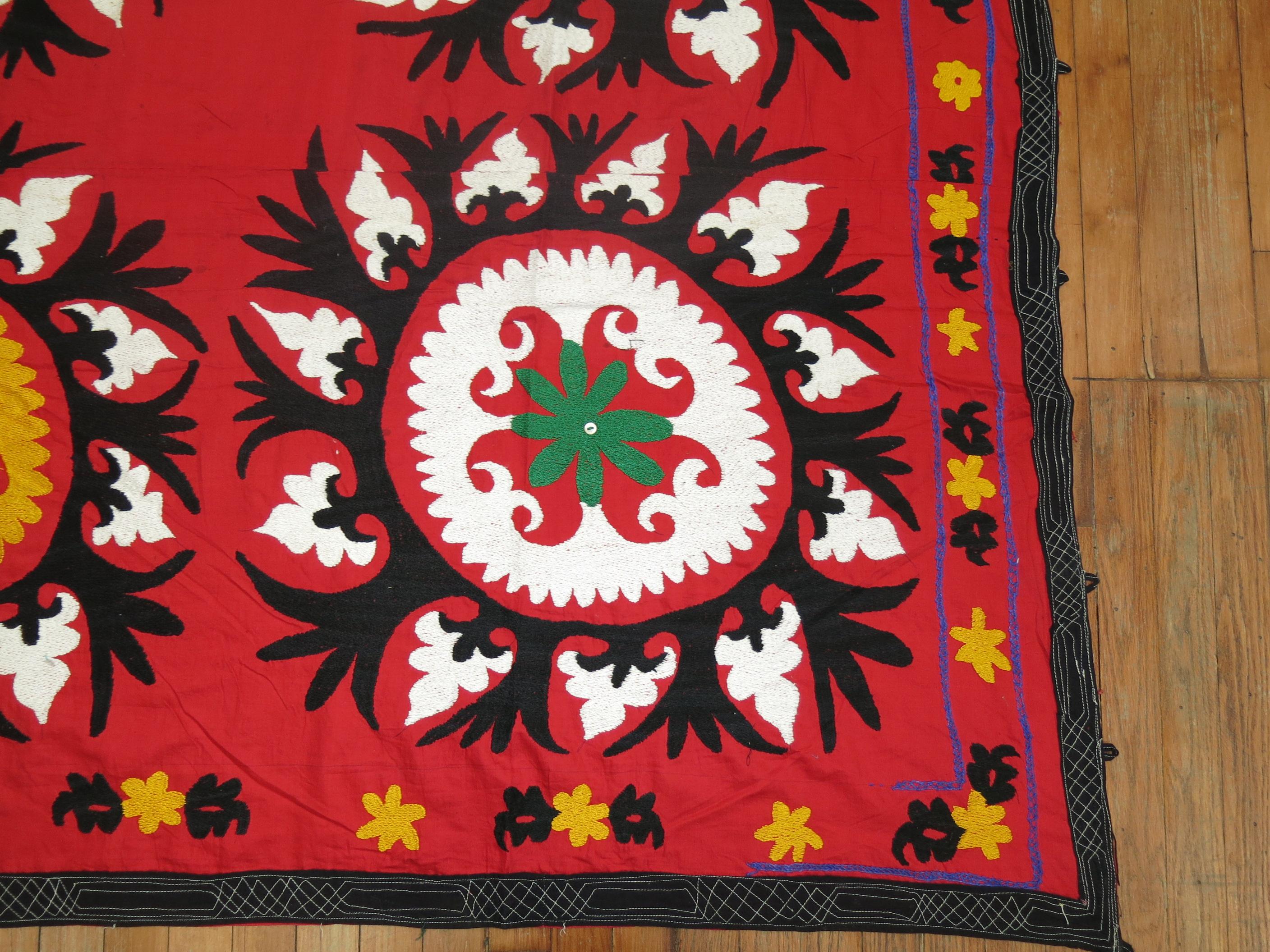 20th Century Red Suzanni Turkish Embroidery Textile