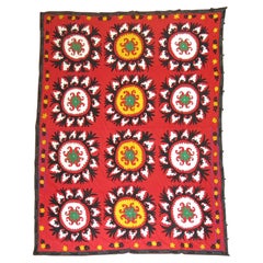 Red Suzanni Turkish Embroidery Textile