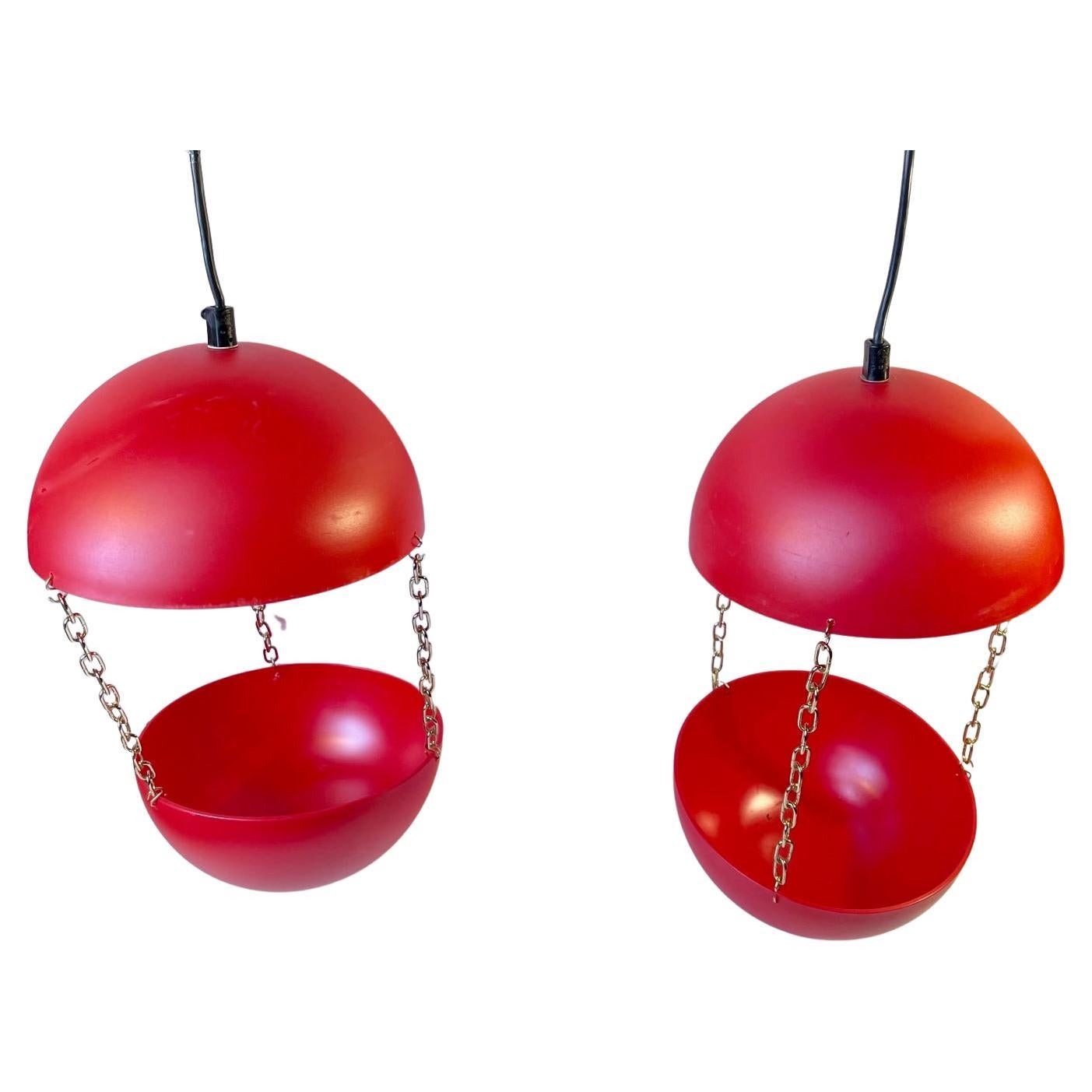 Red Swag Hanging Flower Pot Pendant Lamps by E. S. Horn, 1970s For Sale