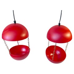 Retro Red Swag Hanging Flower Pot Pendant Lamps by E. S. Horn, 1970s