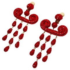 Red Swarovski Crystal Chandelier Clip-On Earrings circa 1980s