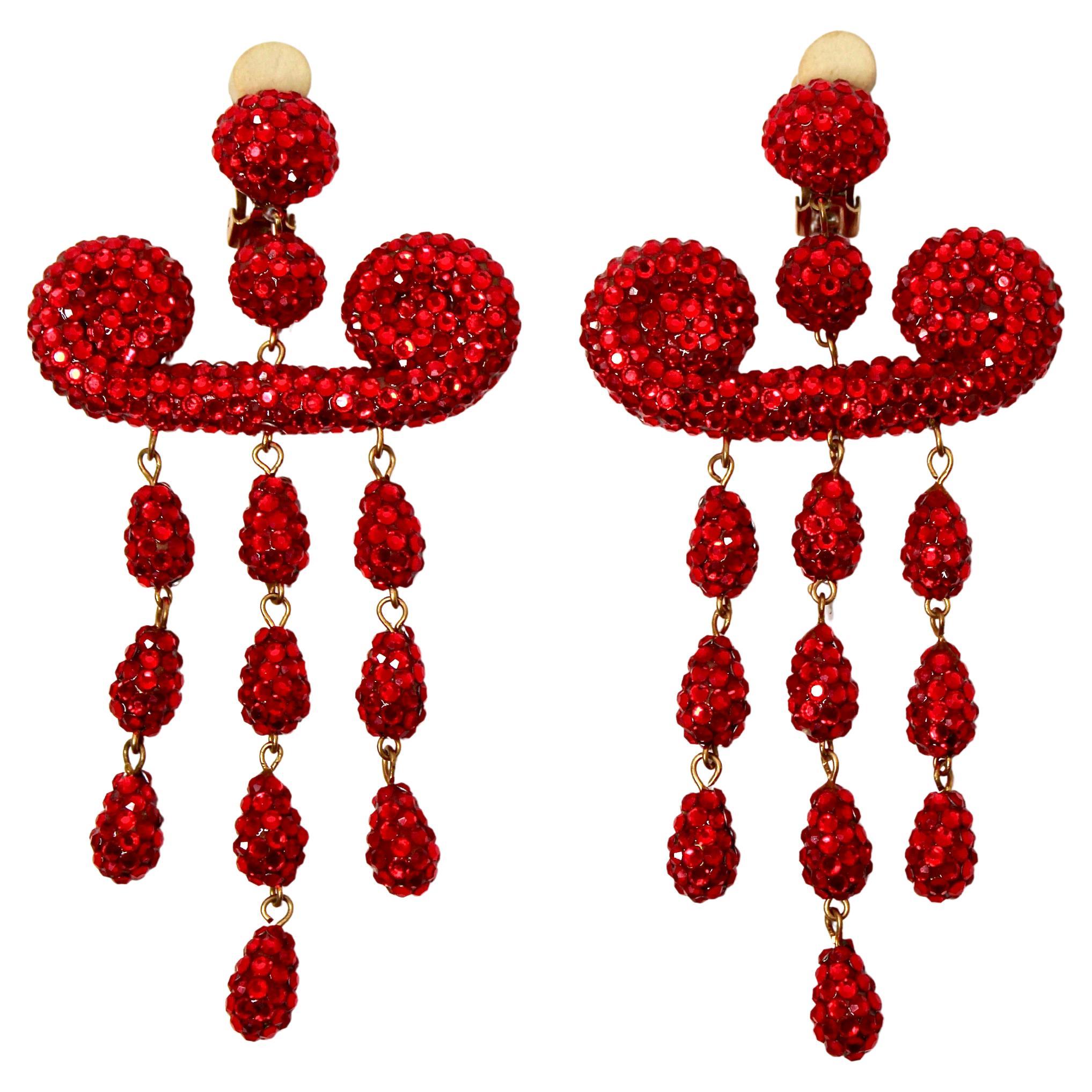 Red Swarovski Crystal Chandelier Clip-On Earrings circa 1980s For Sale