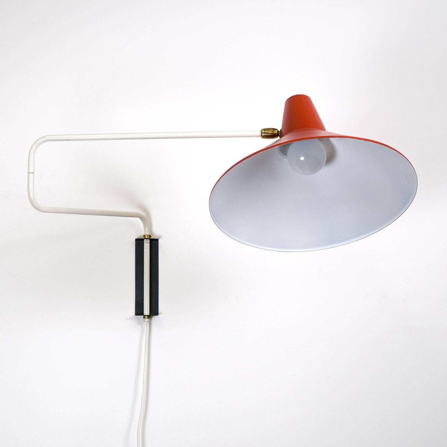 Red Swing Arm Wall Light by Anvia, 1960s In Good Condition In Vienna, AT
