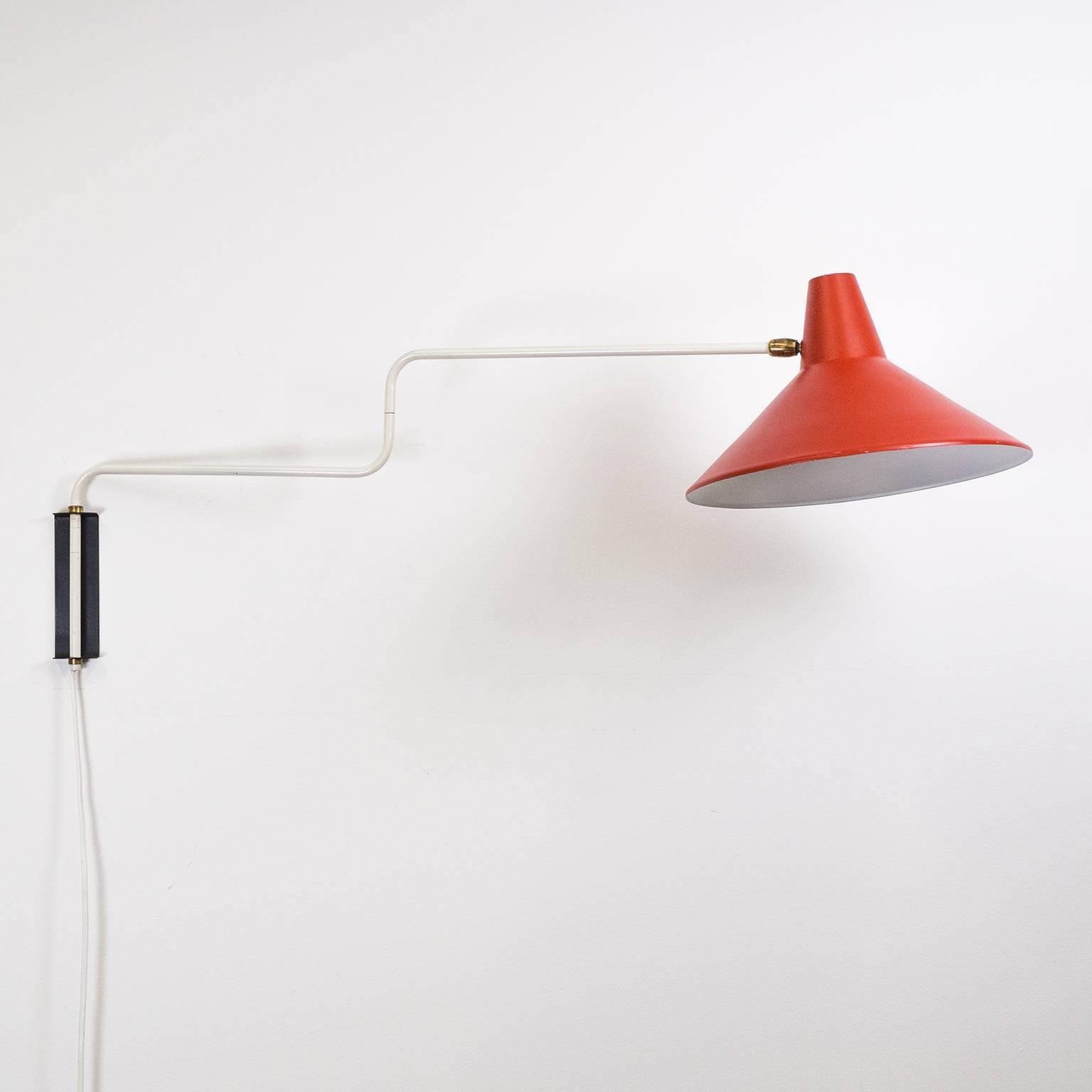 Metal Red Swing Arm Wall Light by Anvia, 1960s