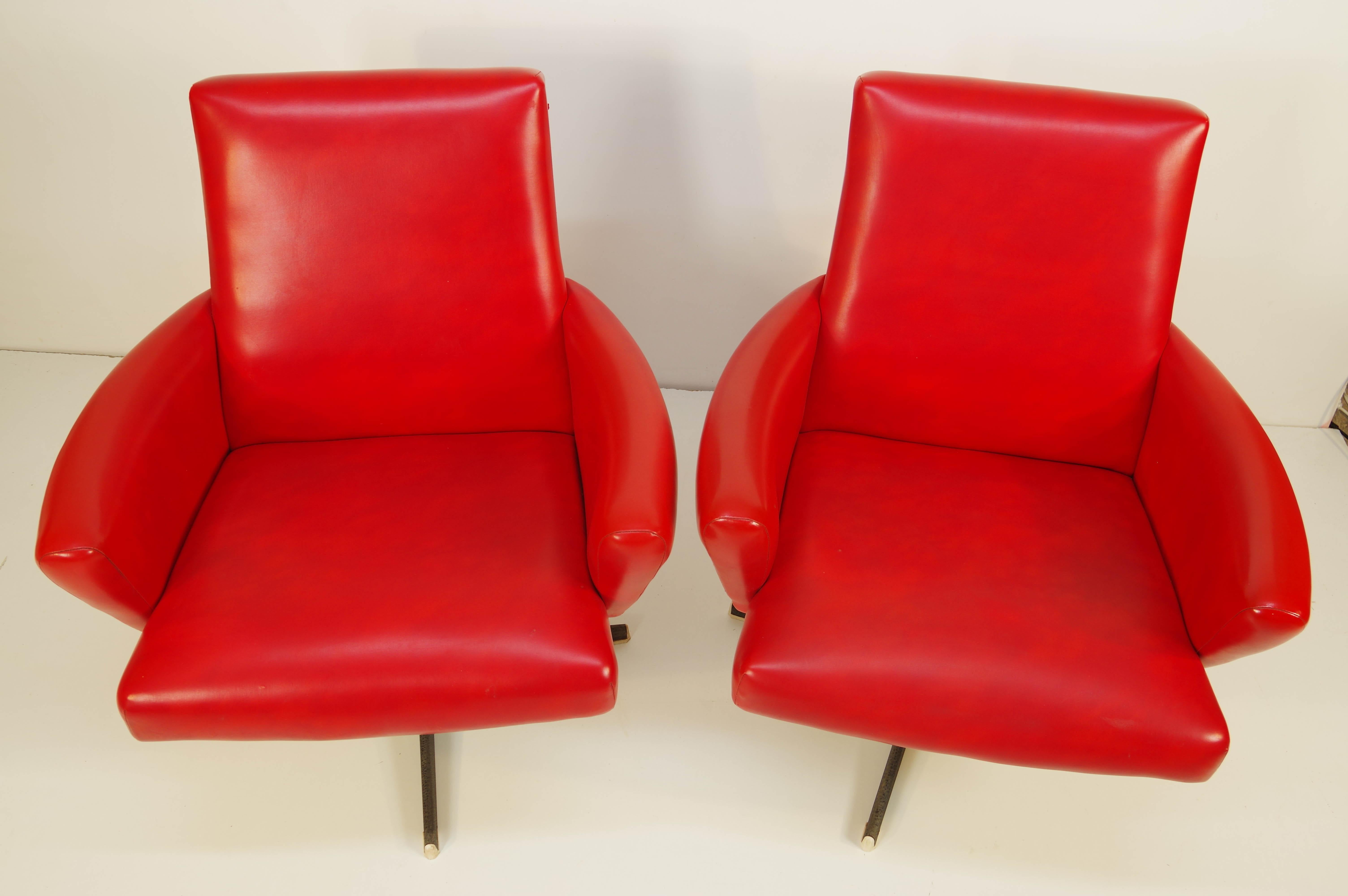 Red Swivel Armchairs by Drevotvar, 1978 3