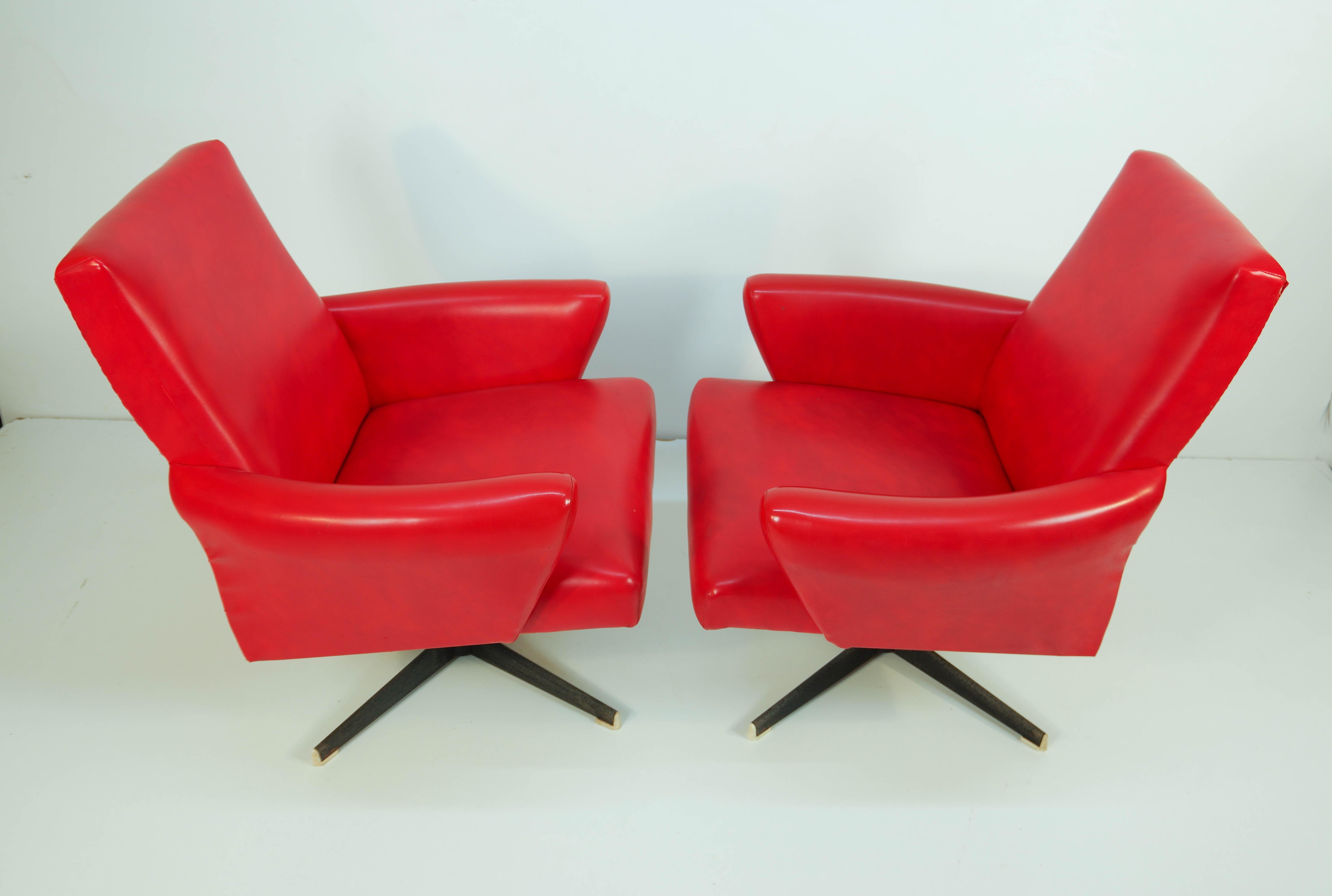 Red Swivel Armchairs by Drevotvar, 1978 4