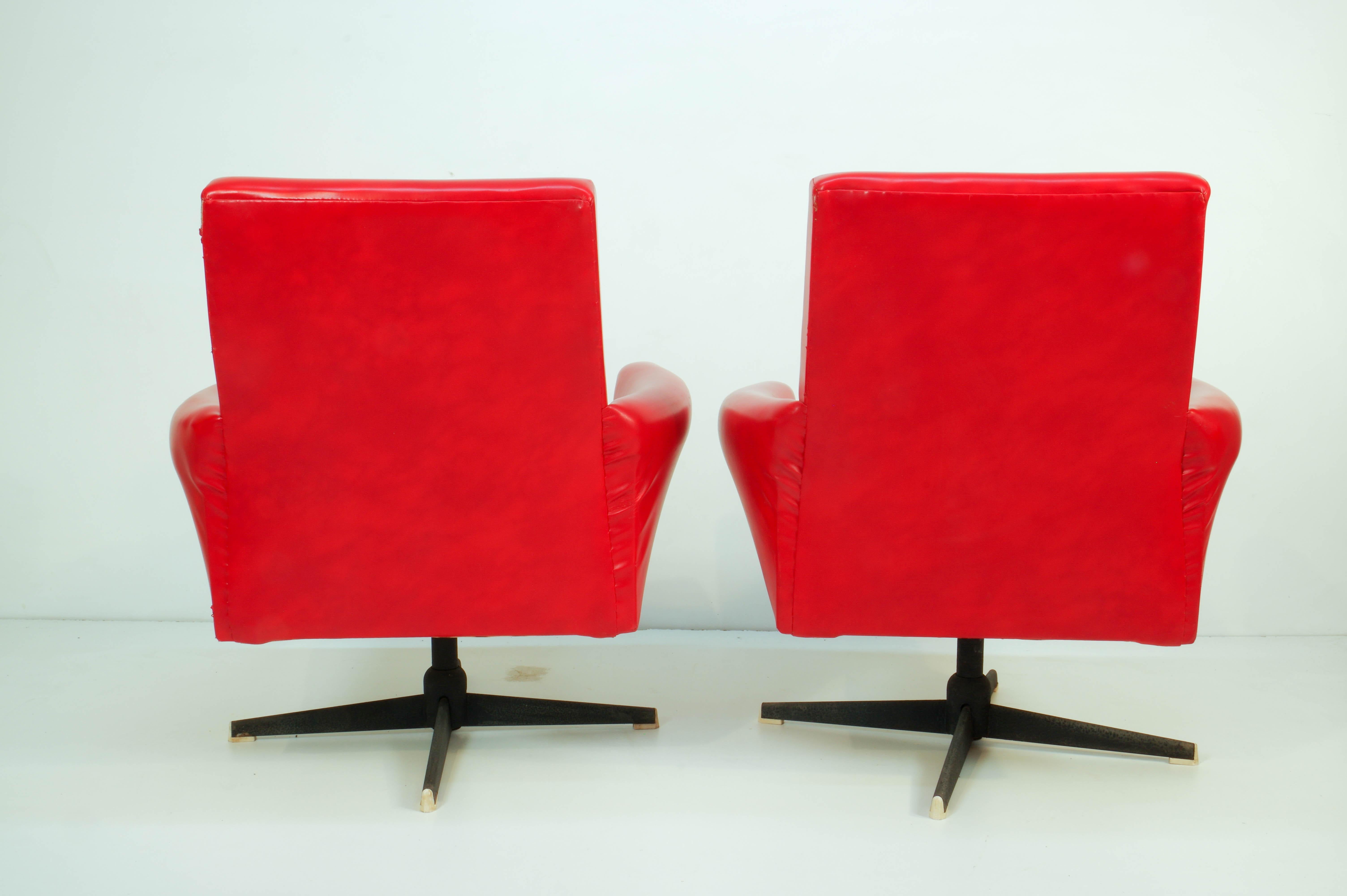 Mid-Century Modern Red Swivel Armchairs by Drevotvar, 1978