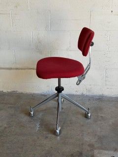 Red Swivel Office Chair with Rolling Metal Base Danish Mid-Century Modern 1970s