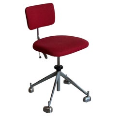 Red Swivel Office Chair with Rolling Metal Base Danish Mid-Century Modern 1970s
