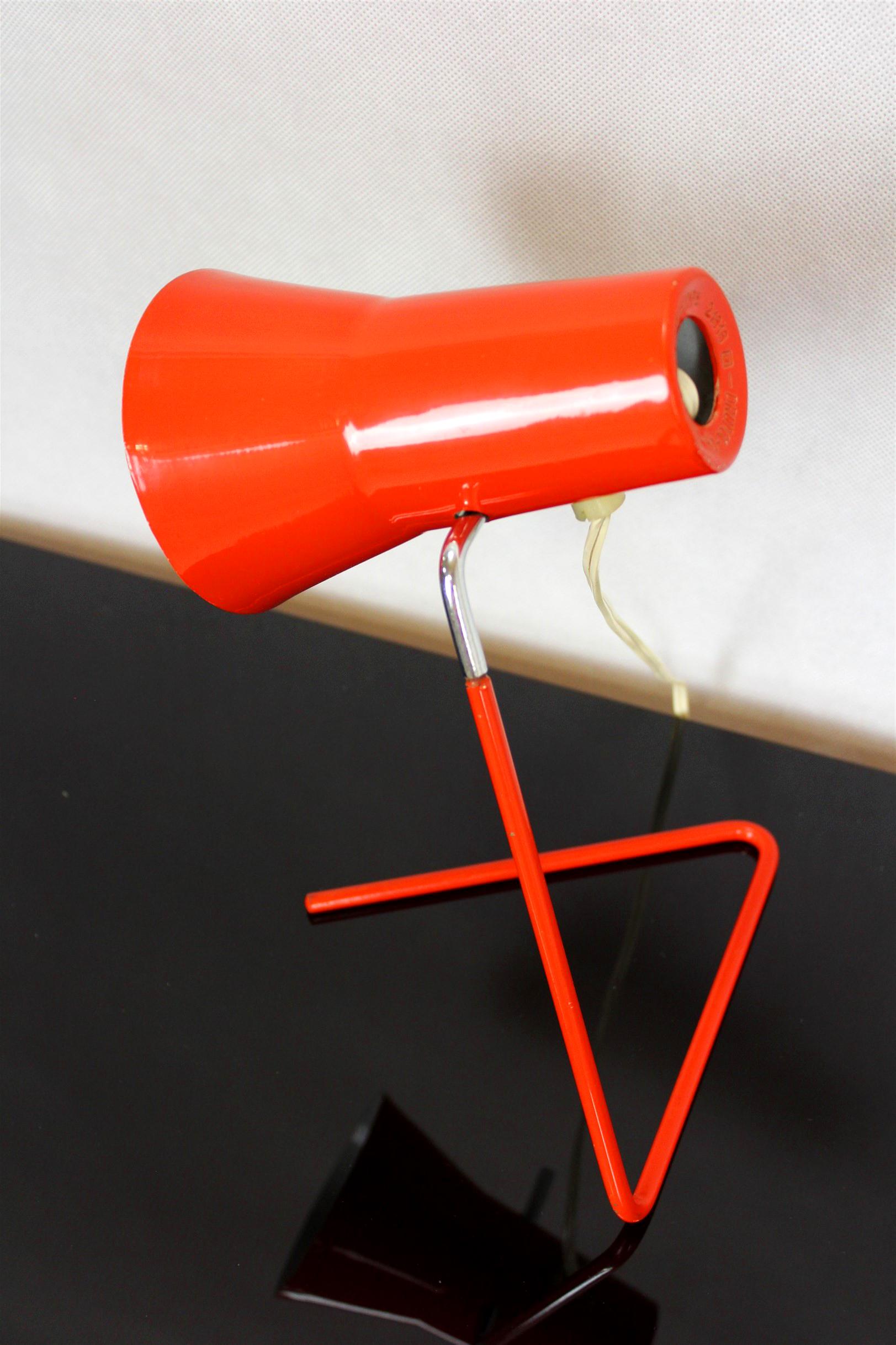 Red Table Lamp by Josef Hurka for Drupol, 1960s In Good Condition In Żory, PL
