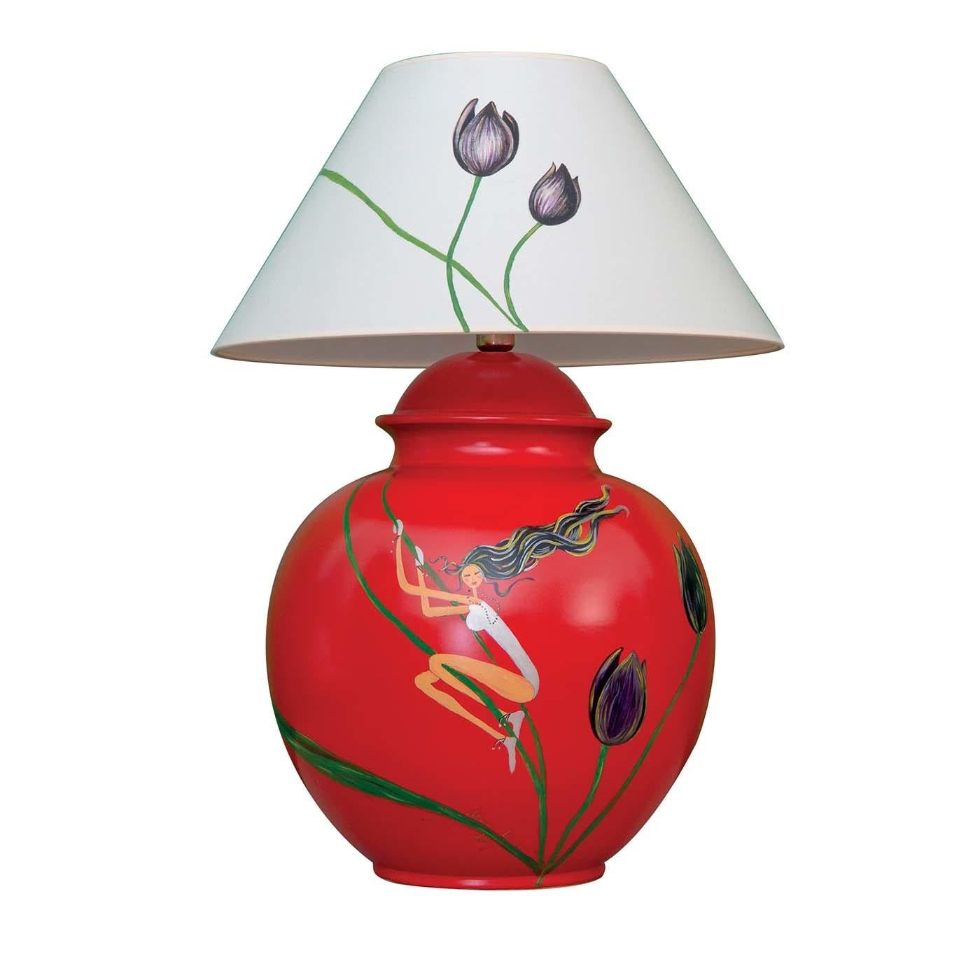 italien Lampe de table rouge en vente