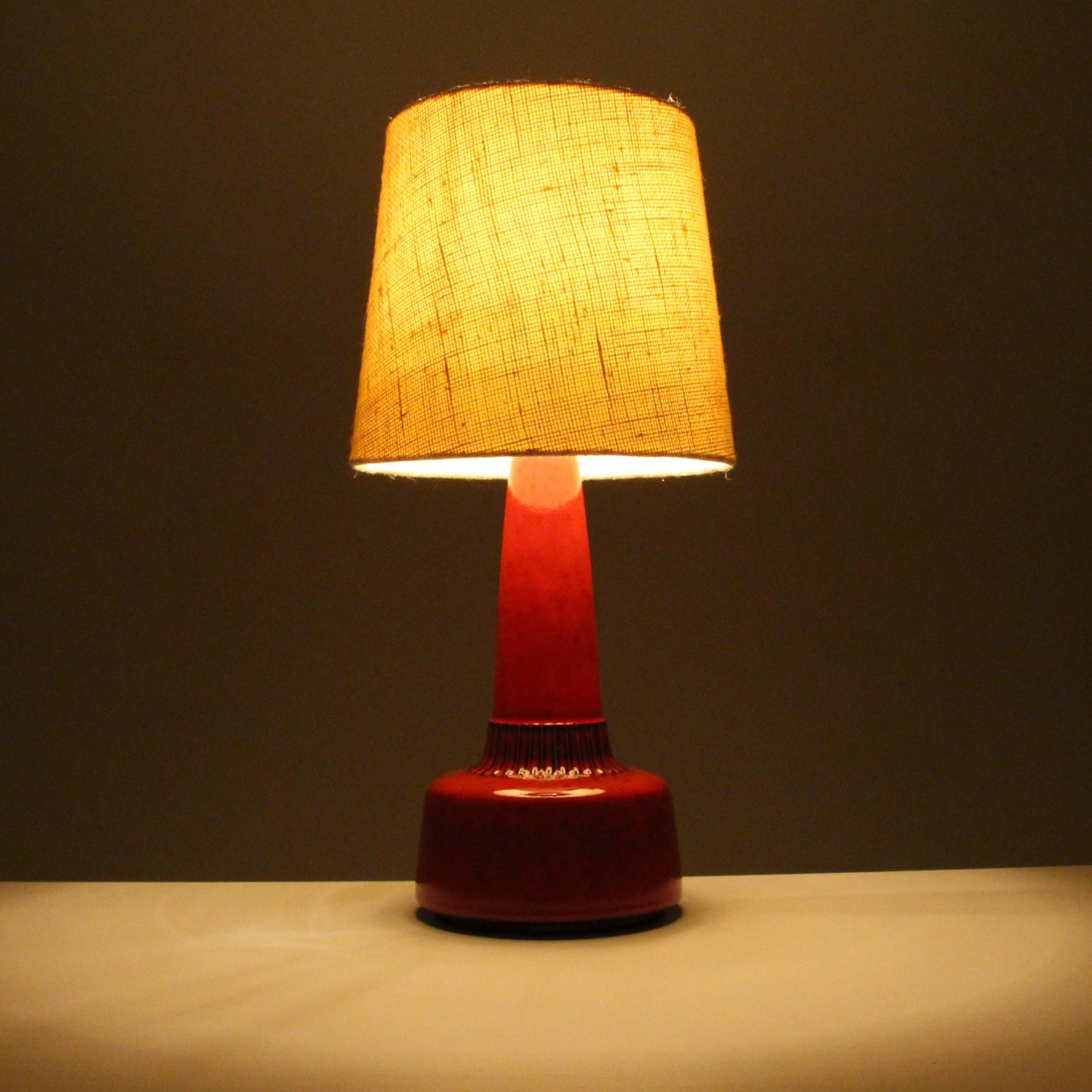 Danish Red Table Lamp No. 1080-2 by Einar Johansen for Soholm, 1960s, Shade Included