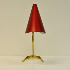 Red Table Lamp of Brass and Metal, Scandinavian, 1950s