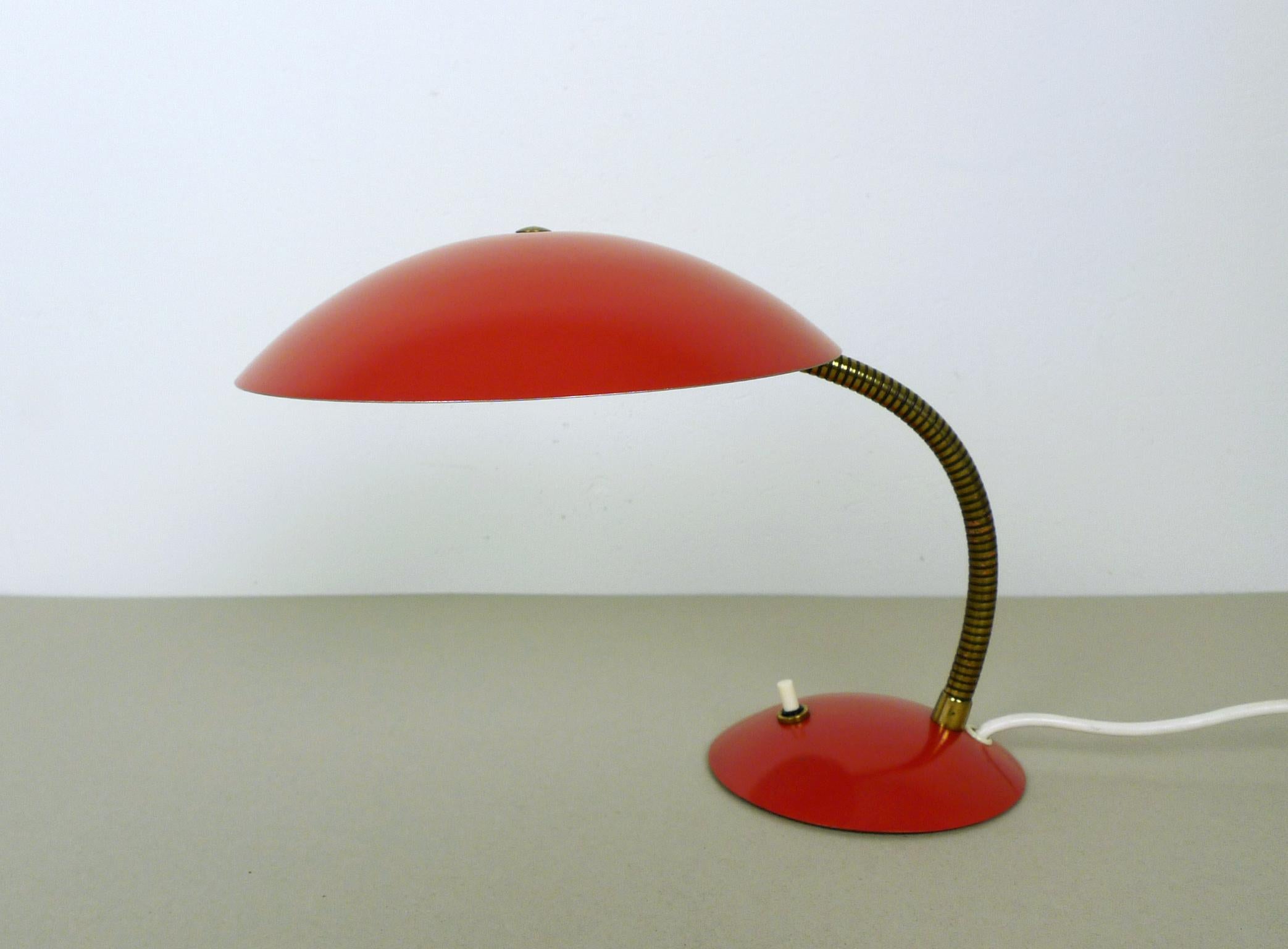 Mid-Century Modern Red Table Lamp with Gooseneck, Germany, 1950s For Sale