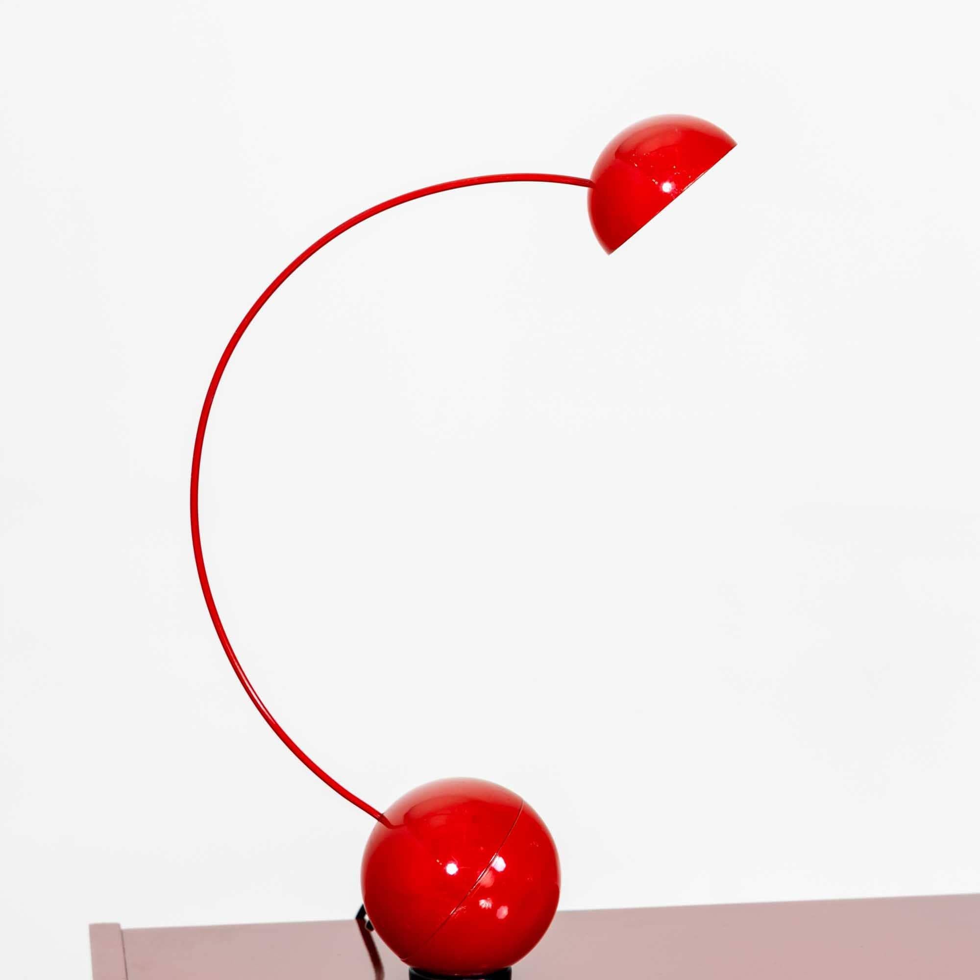 Enameled Red table lamps, attr. Valenti, Italy Mid 20th Century
