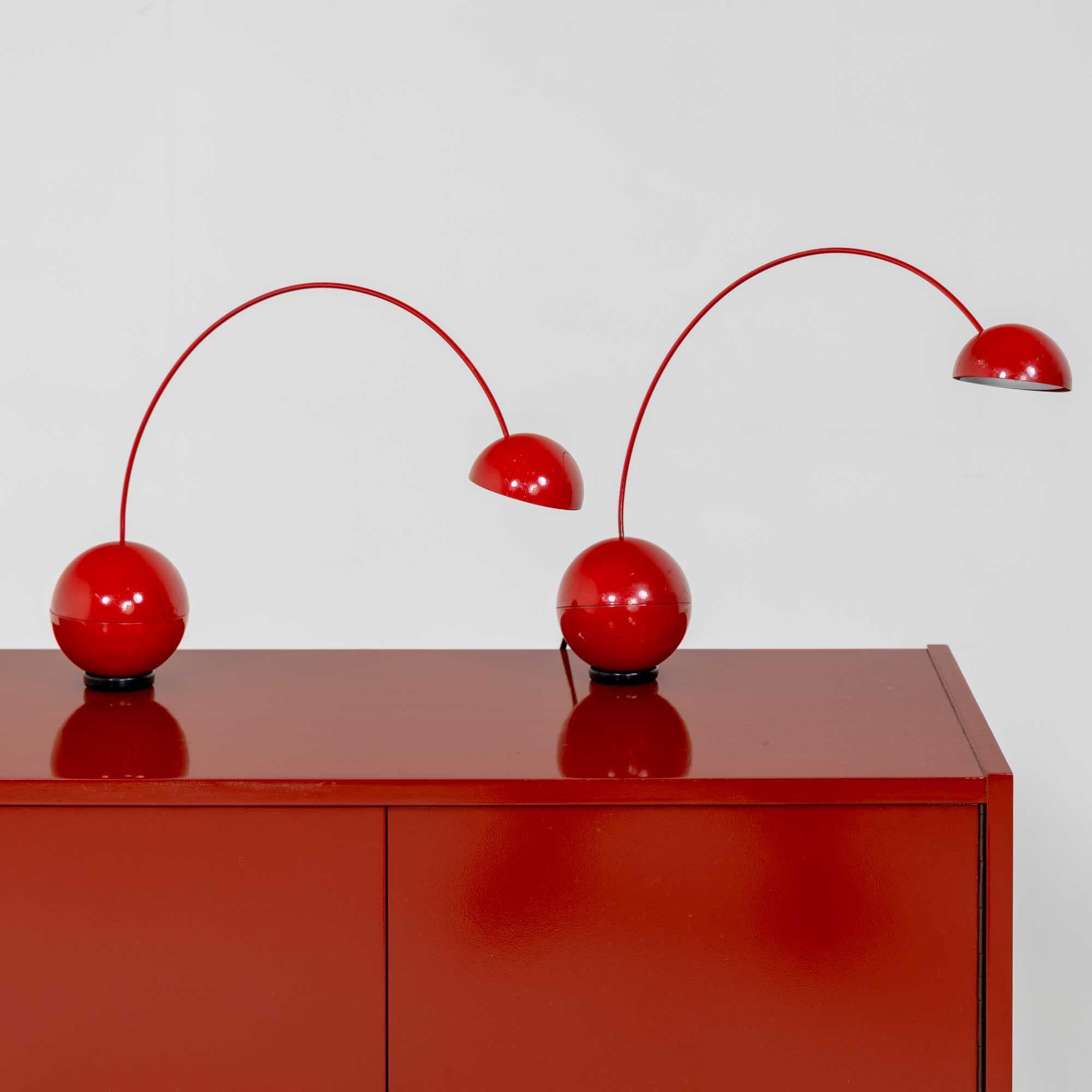 Red table lamps, attr. Valenti, Italy Mid 20th Century In Good Condition In New York, NY