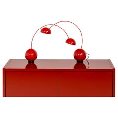 Paire de lampes de bureau rouges en émail, attr. Valenti, Italie Milieu du XXe siècle