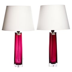 Red Table Lamps by Carl Fagerlund for Orrefors, Sweden, 1960, Set of 2
