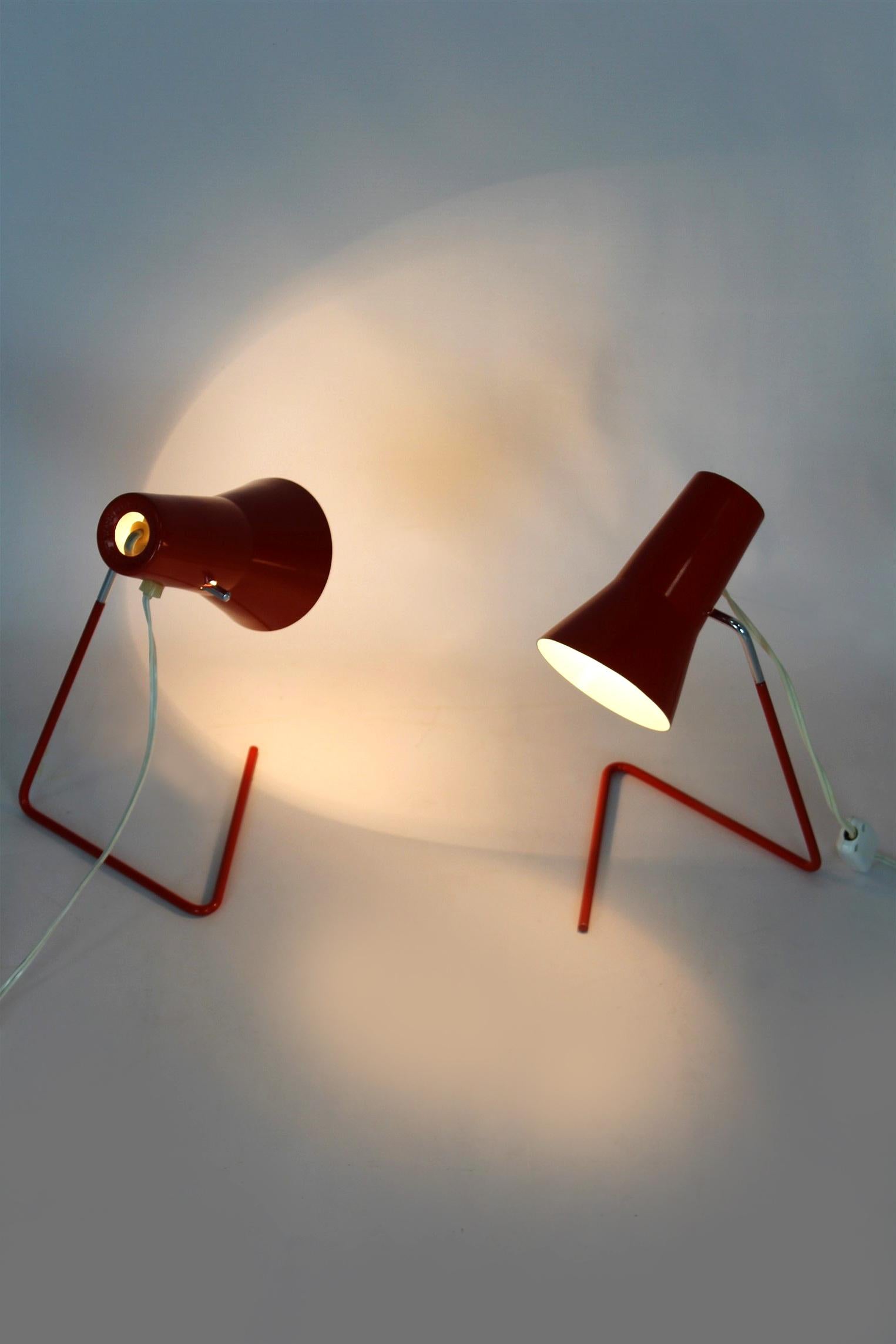 Red Table Lamps by Josef Hurka for Drupol, 1960s, Set of 2 For Sale 5