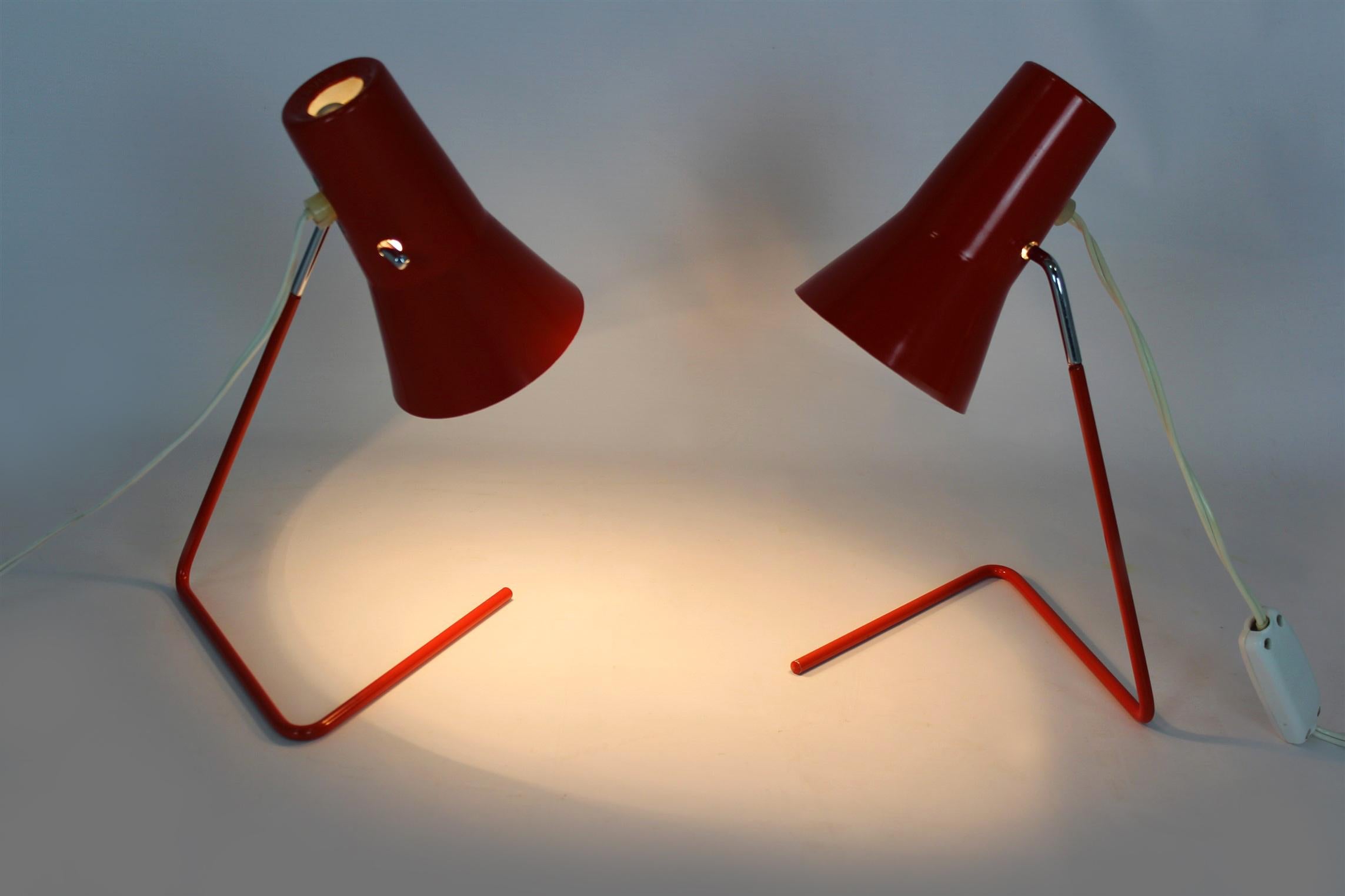 Red Table Lamps by Josef Hurka for Drupol, 1960s, Set of 2 For Sale 6