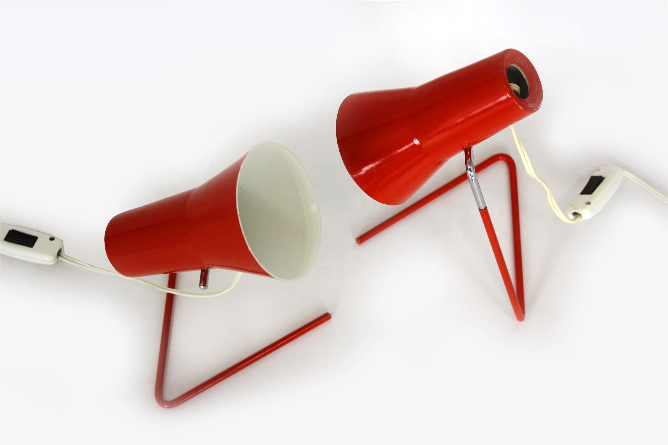 
These red table lamps were manufactured by Drupol and designed by Josef Hurka in the mid 1960s. Original, good condition, fully functional. 