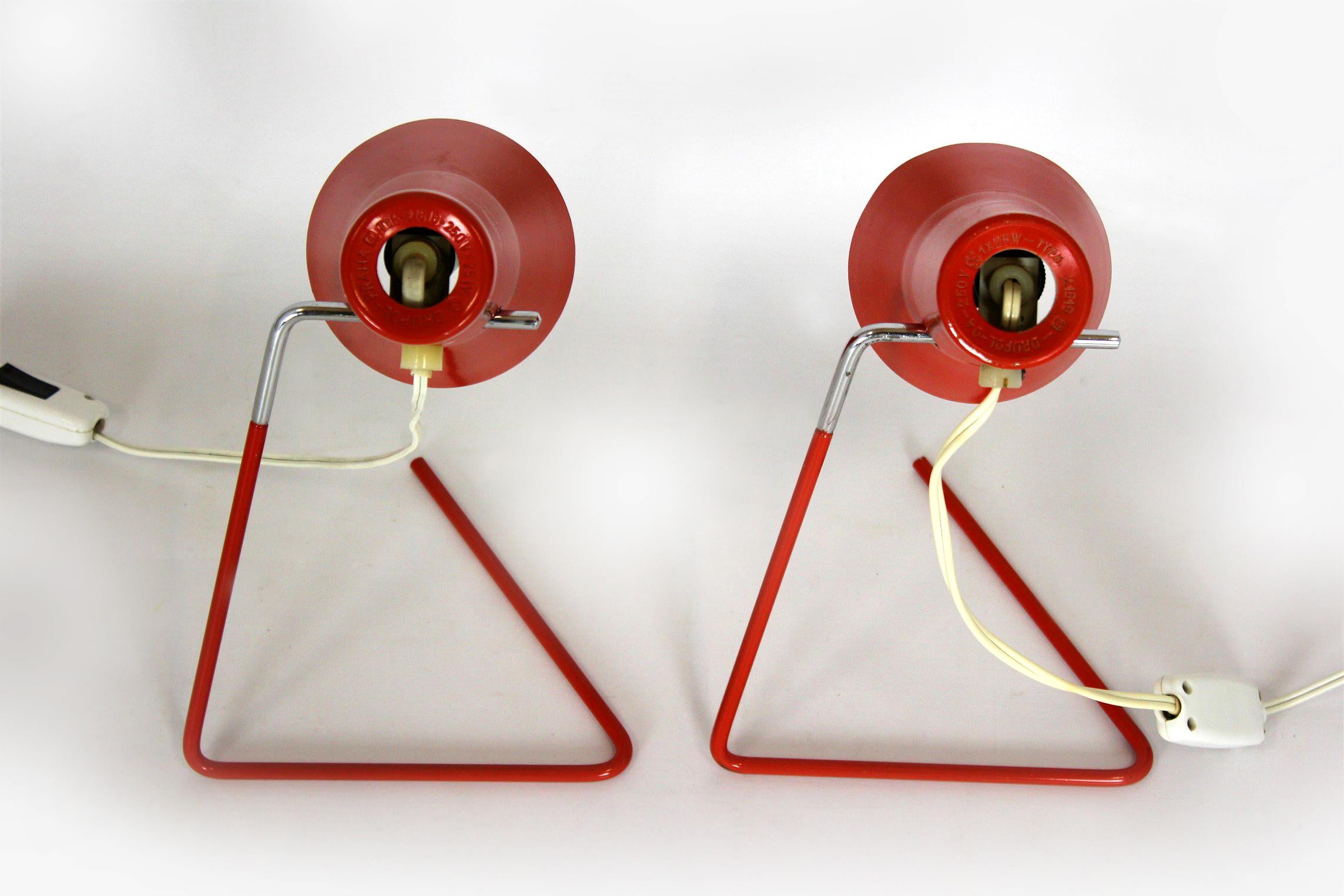 20th Century Red Table Lamps by Josef Hurka for Drupol, 1960s, Set of 2 For Sale