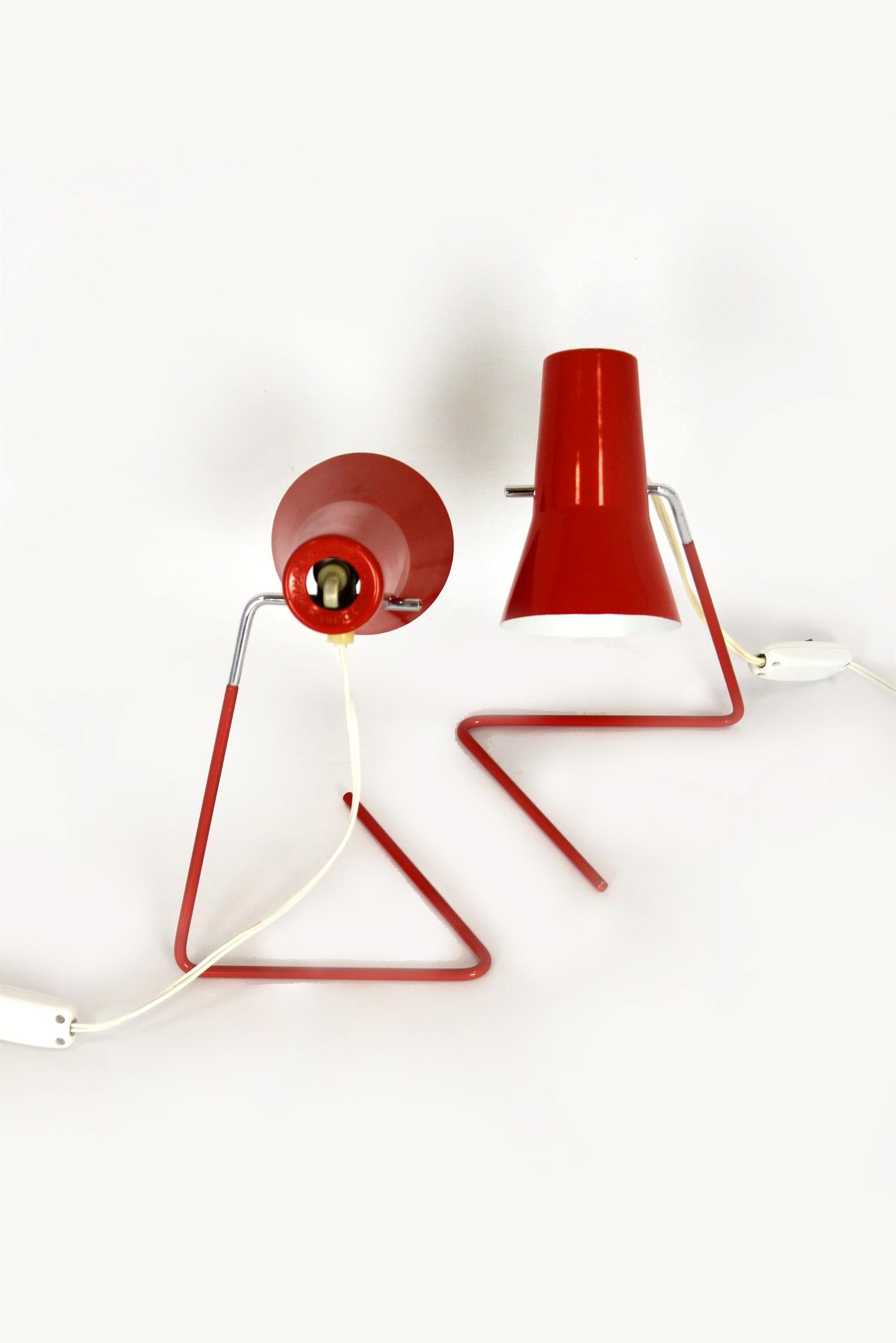 Red Table Lamps by Josef Hurka for Drupol, 1960s, Set of 2 For Sale 1