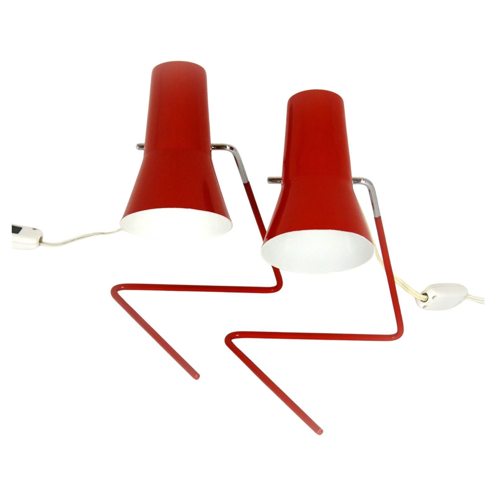Red Table Lamps by Josef Hurka for Drupol, 1960s, Set of 2 For Sale