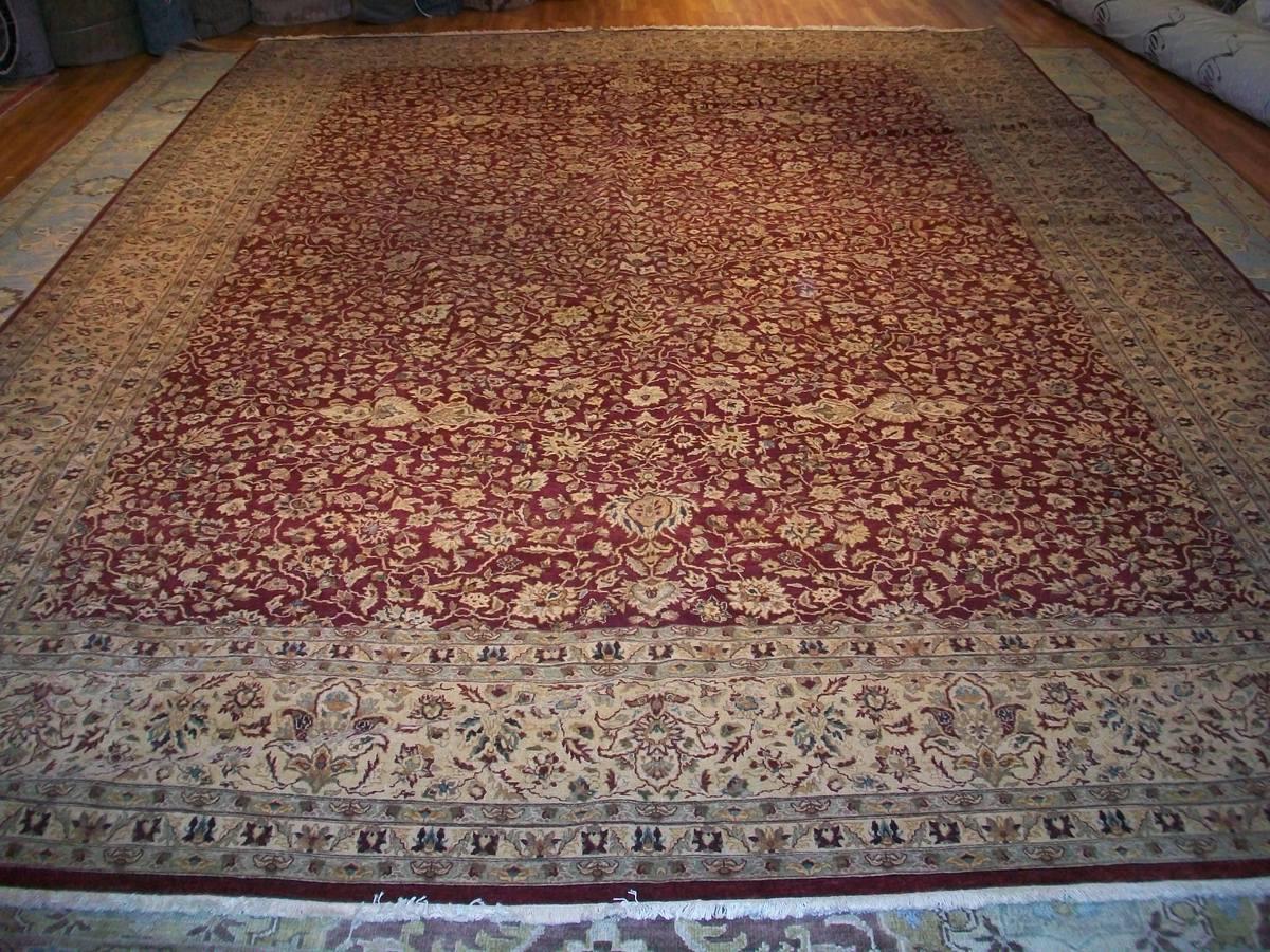 Hand-Knotted Red Tabriz Design Wool Area Rug For Sale