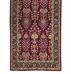 Red Tabriz Wool Hand Knotted Runner Rug 5 ft x 13 ft , Floral Pendant Garden