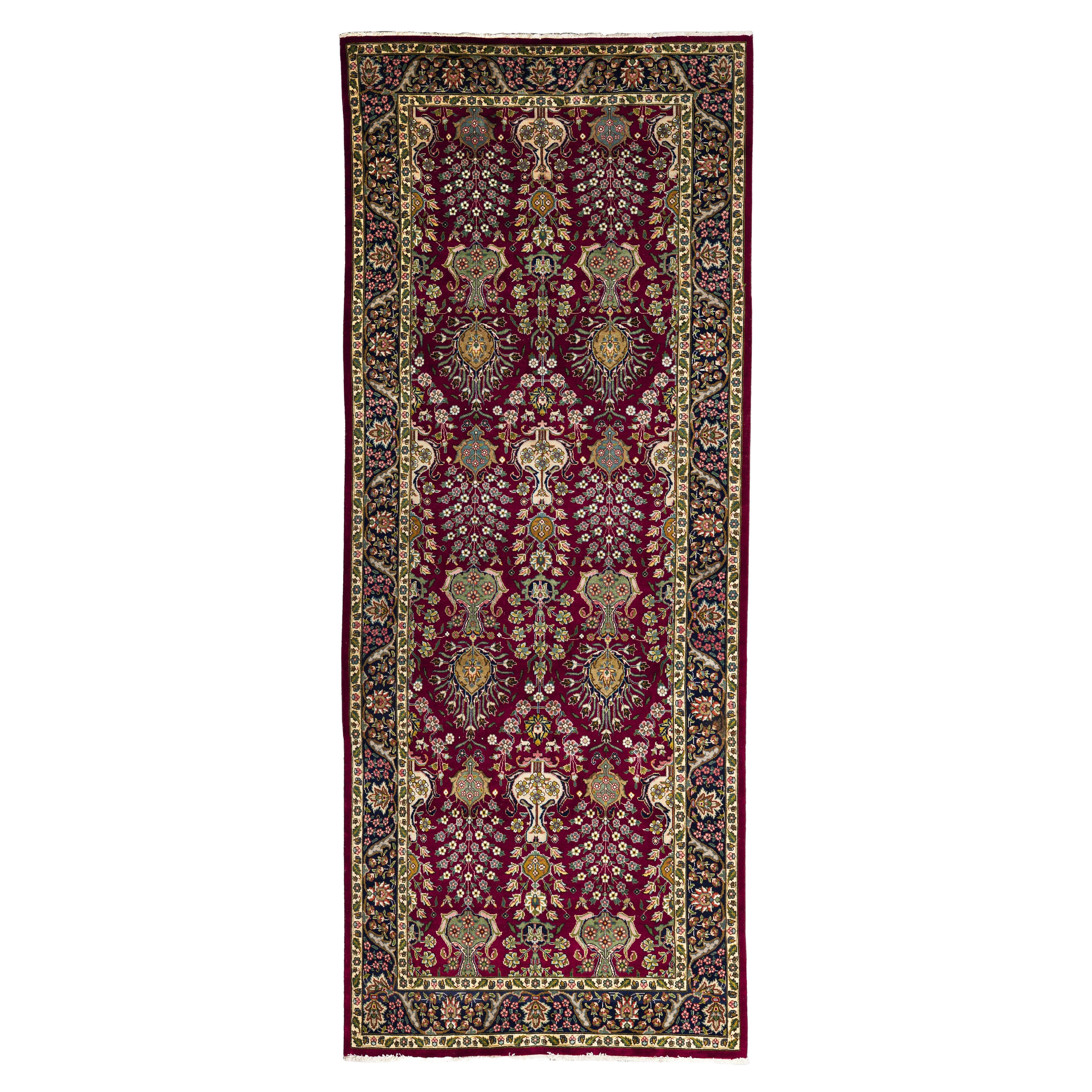 Tappeto Runner rosso in lana Tabriz annodato a mano 5 ft x 13 ft , Ciondolo floreale da giardino in vendita