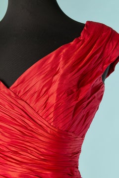 Red taffetas asymmetrical draped evening dress LORIS AZZARO