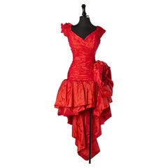 Red taffetas asymmetrical draped evening dress LORIS AZZARO