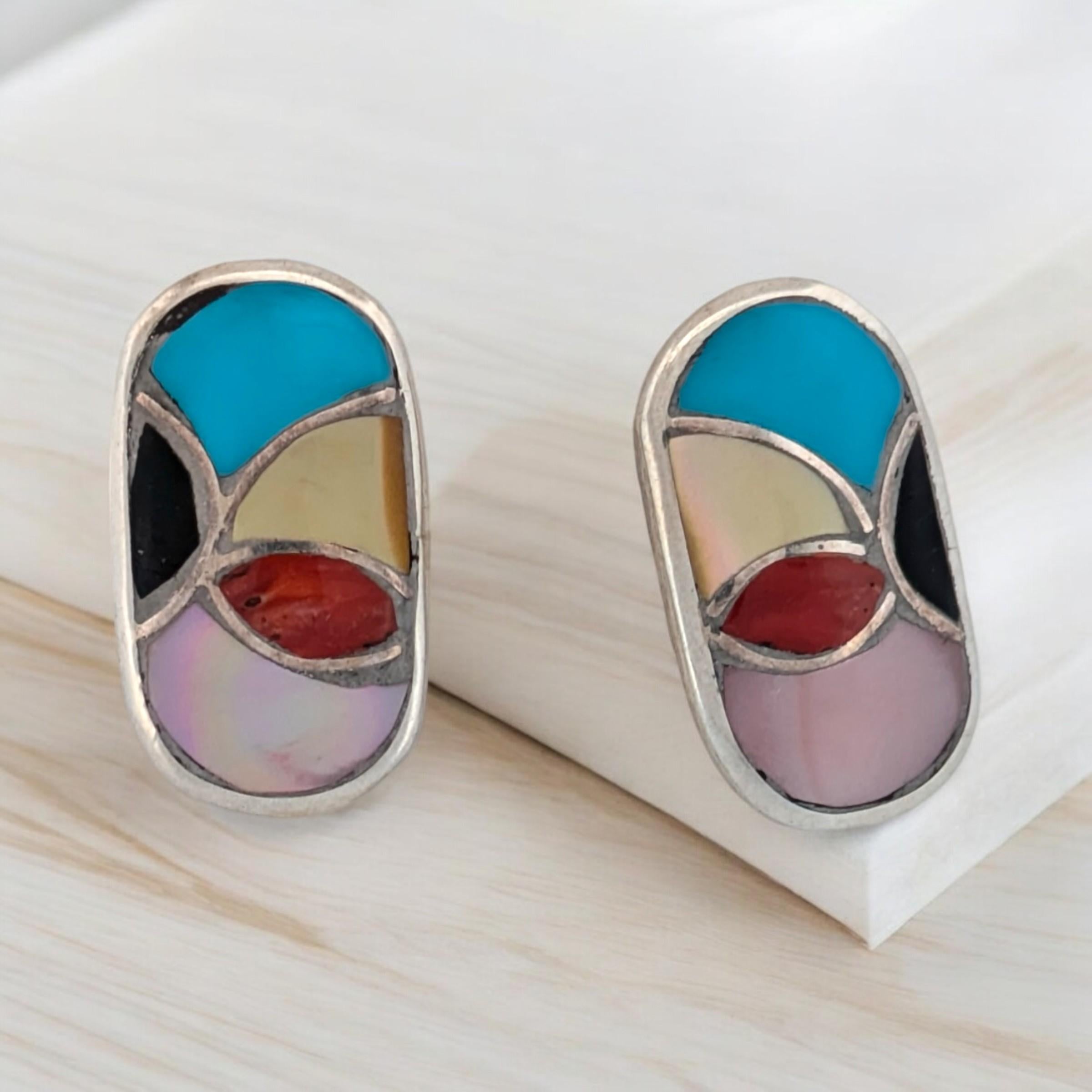 Red Tail Zuni Sterling Silver Turquoise Coral Mother of Pearl Inlay ...