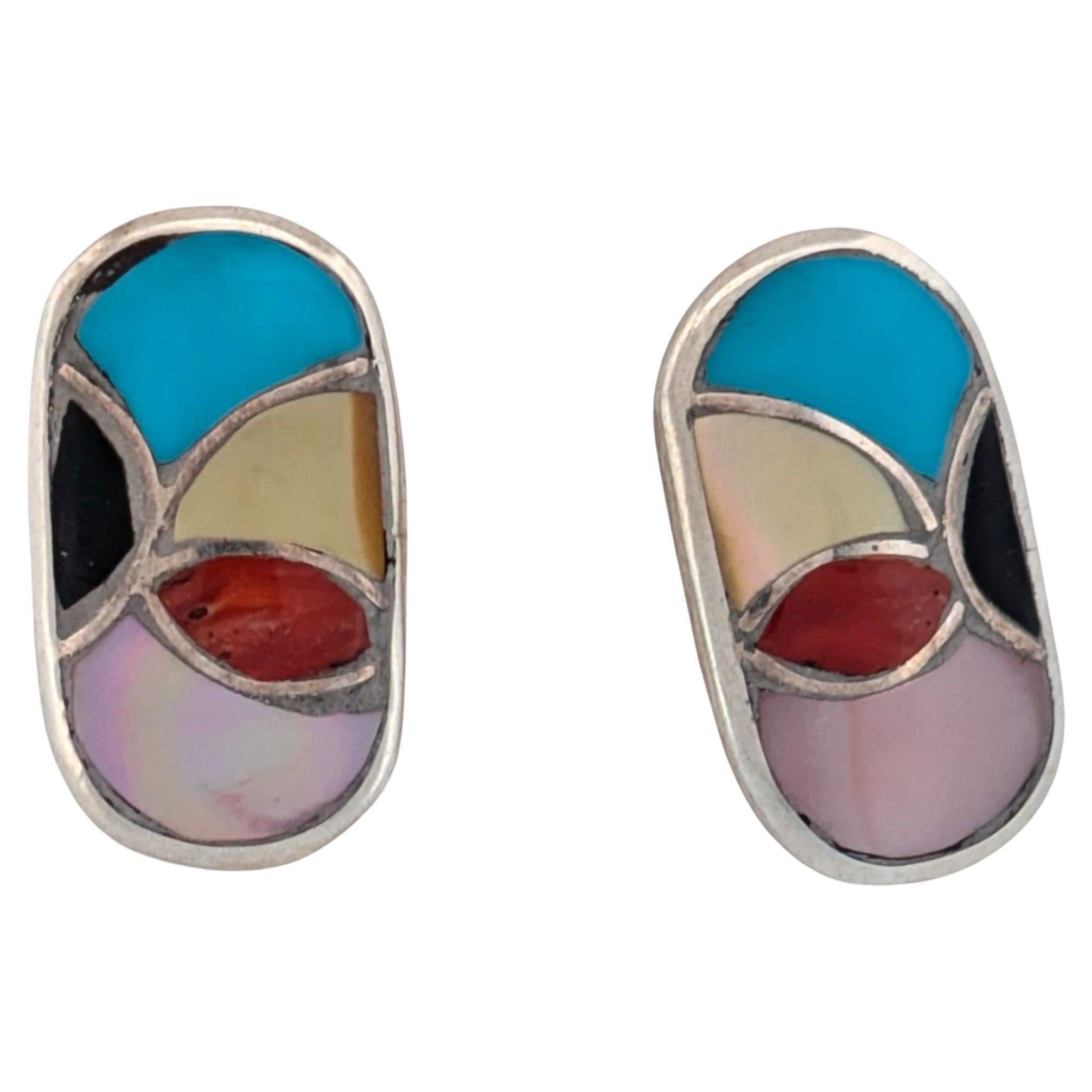 Red Tail Zuni Sterling Silver Turquoise Coral Mother of Pearl Inlay ...