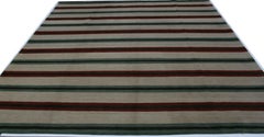 Red, Teal and Beige Stripe Area Rug