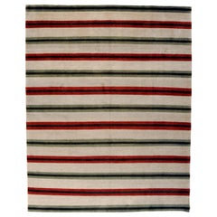 Red, Teal and Beige Stripe Area Rug