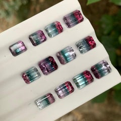 Lotto di pietre preziose di tormalina tricolore (rosso, verde acqua, blu, lavanda, rosa) per collezione
