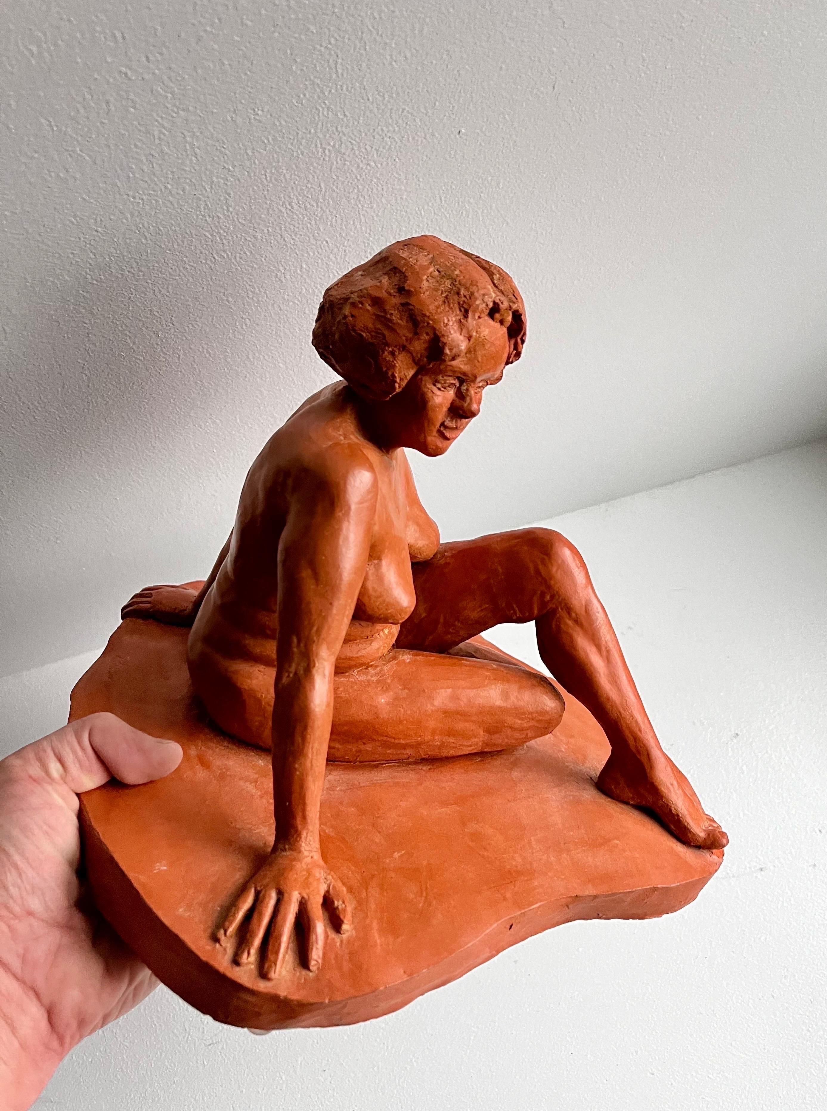 Red Terracotta Sculpture of Seated Nude, circa 1960 For Sale 6