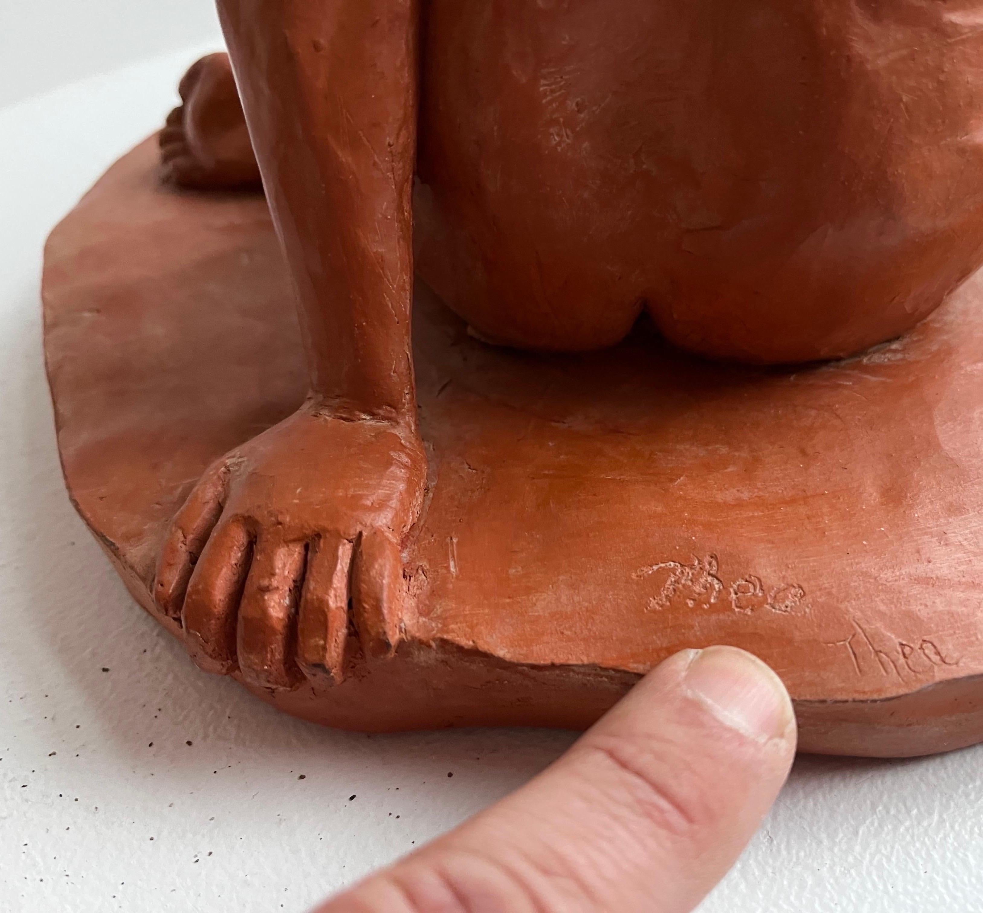 Red Terracotta Sculpture of Seated Nude, circa 1960 For Sale 9