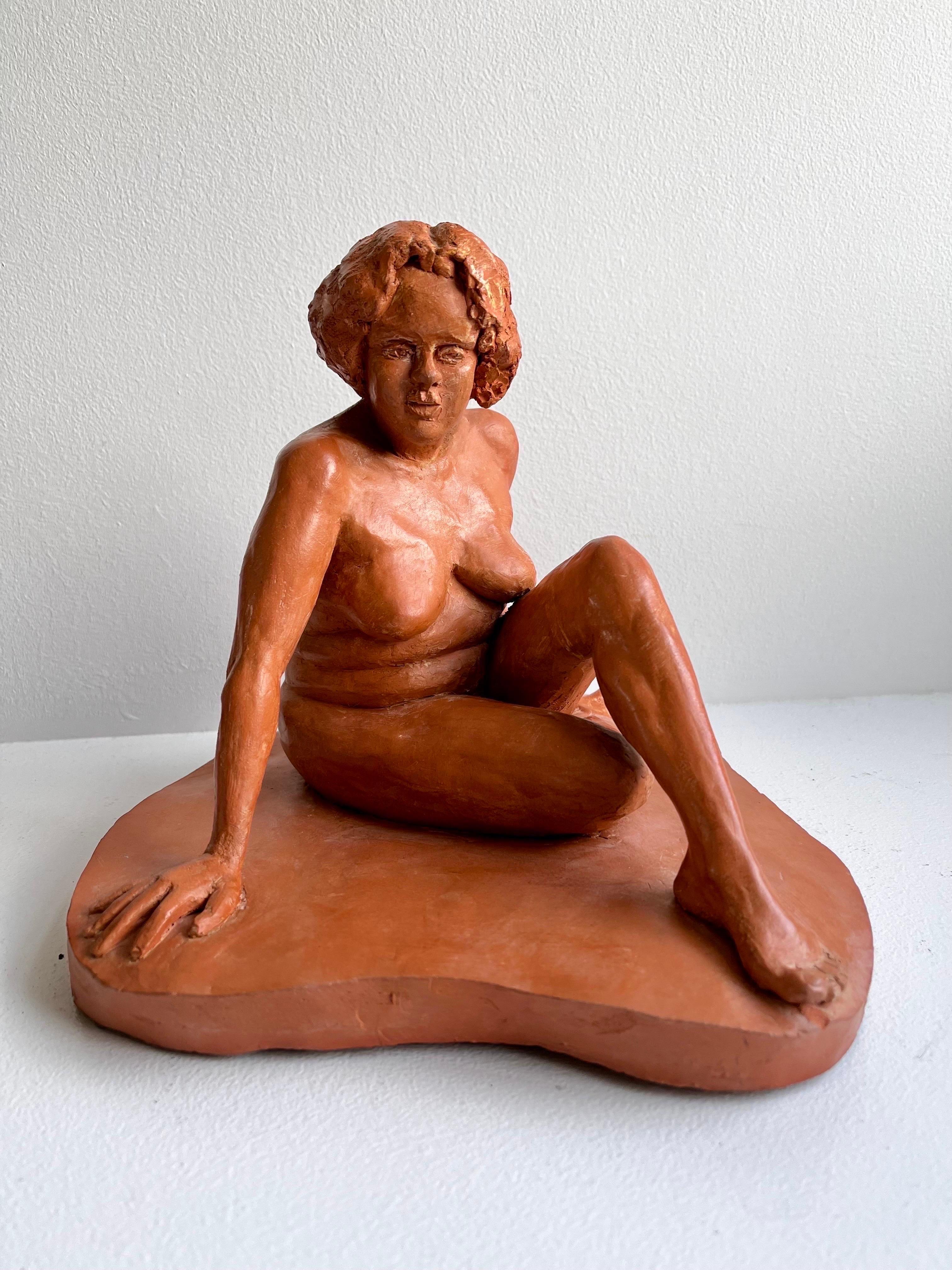 Red Terracotta Sculpture of Seated Nude, circa 1960 For Sale 11