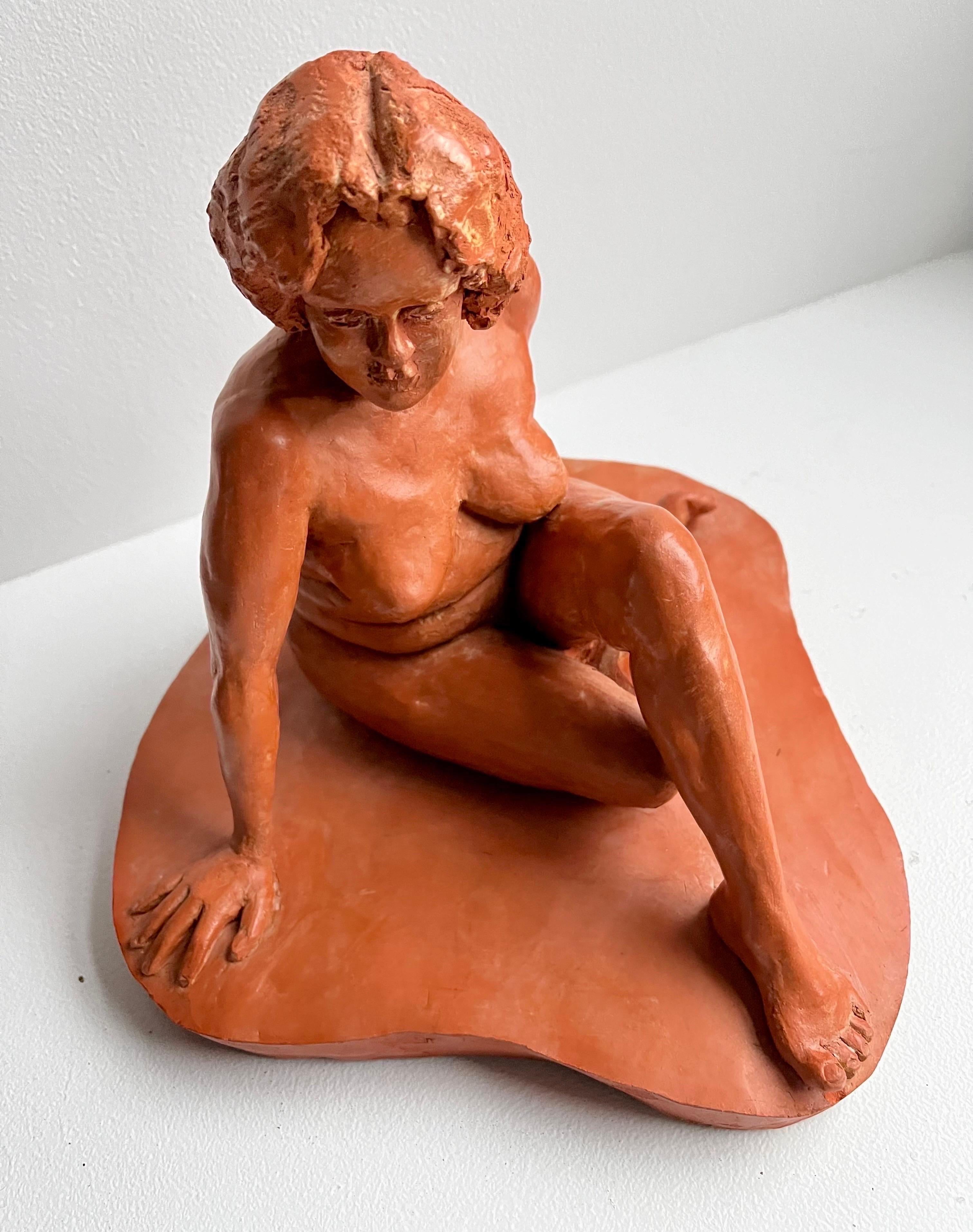 Red Terracotta Sculpture of Seated Nude, circa 1960 For Sale 2