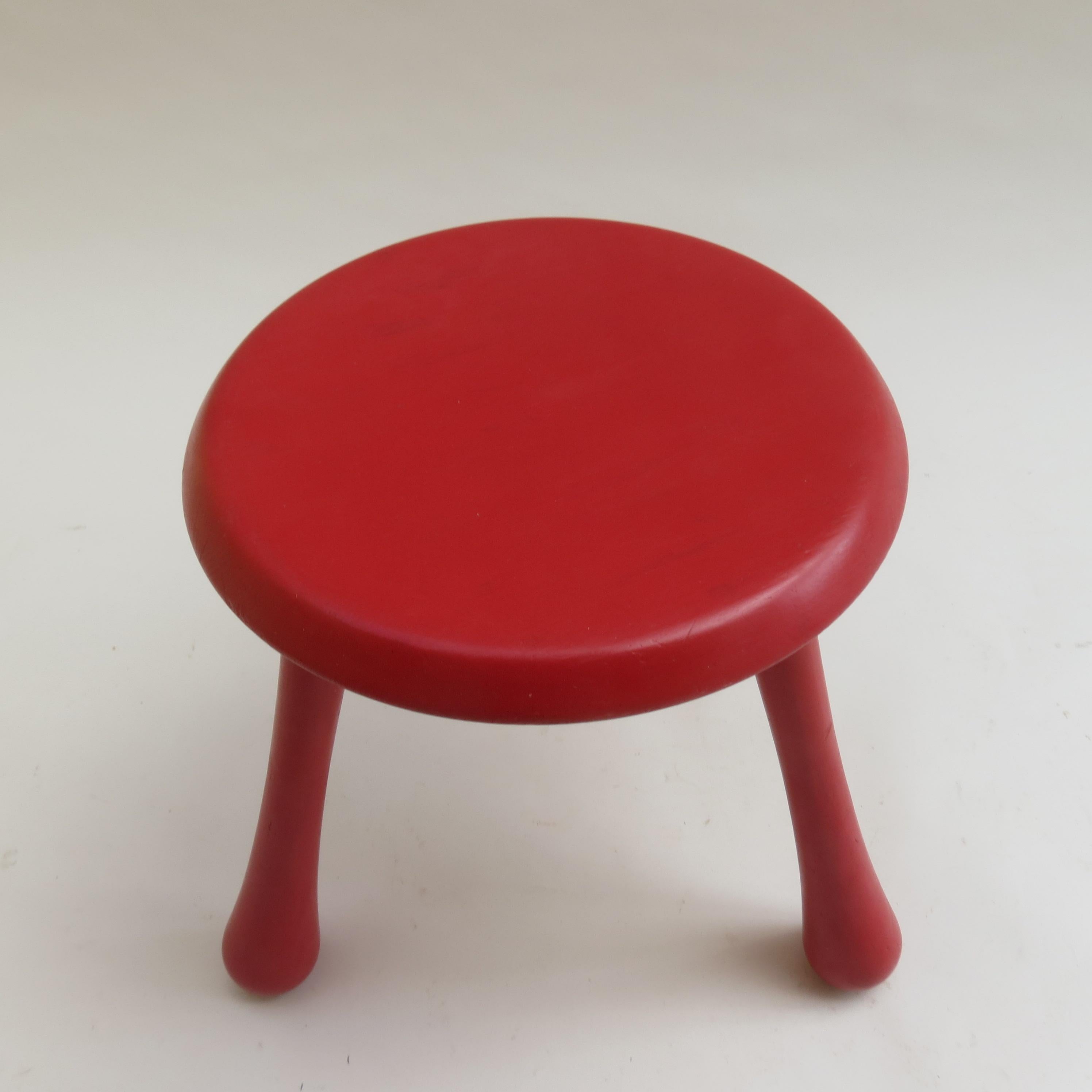 Mid-Century Modern Red Three-Legged Stools by Ingvar Kamprad for Habitat